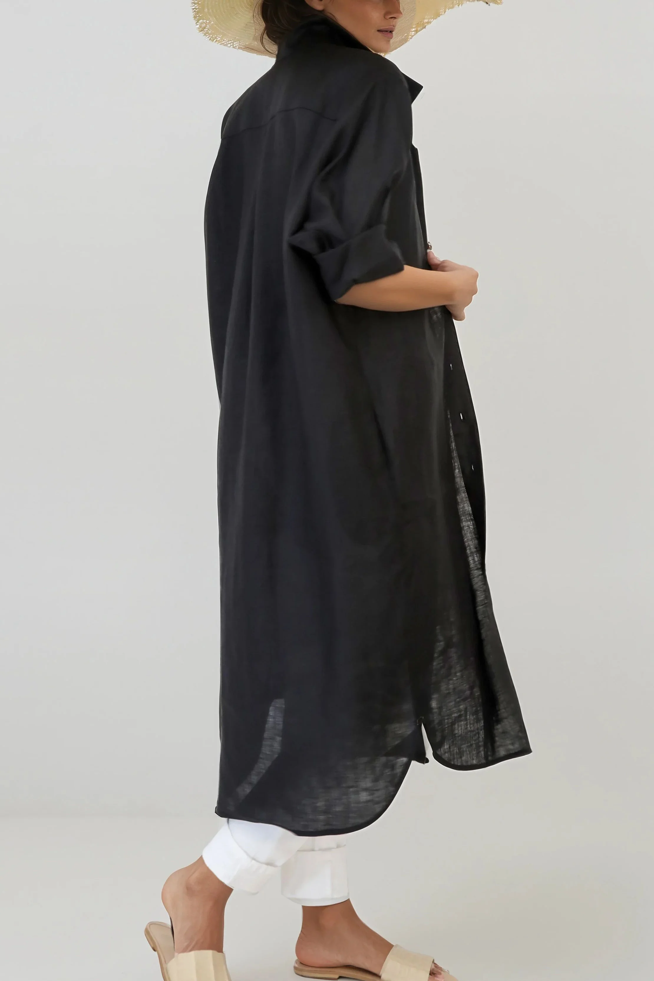 SHIRTDRESS DUSTER IN PREMIUM ITALIAN LINEN - Image 3
