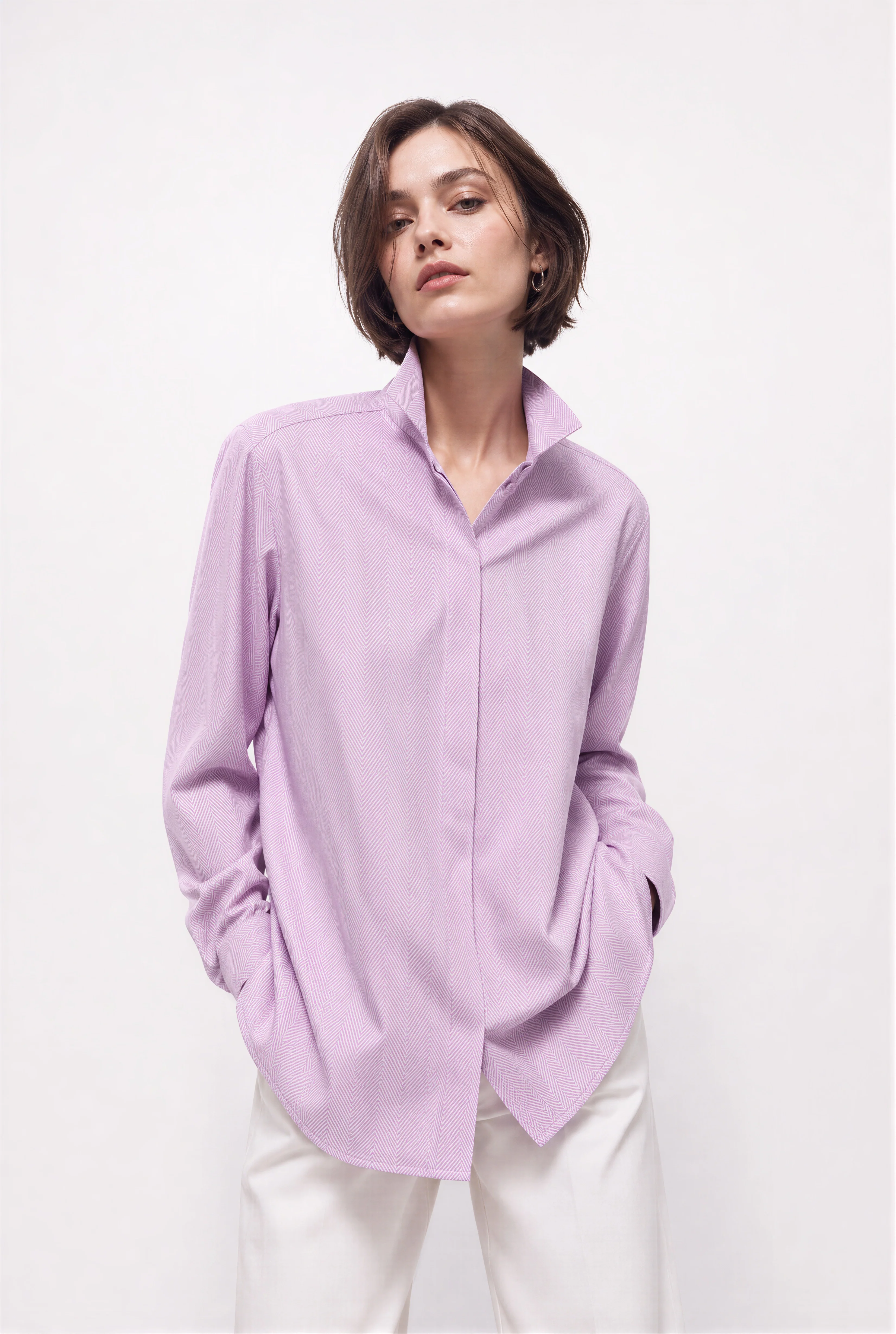 SELLA SHIRT IN ITALIAN COTTON POPLIN VIOLET HERRINGBONE