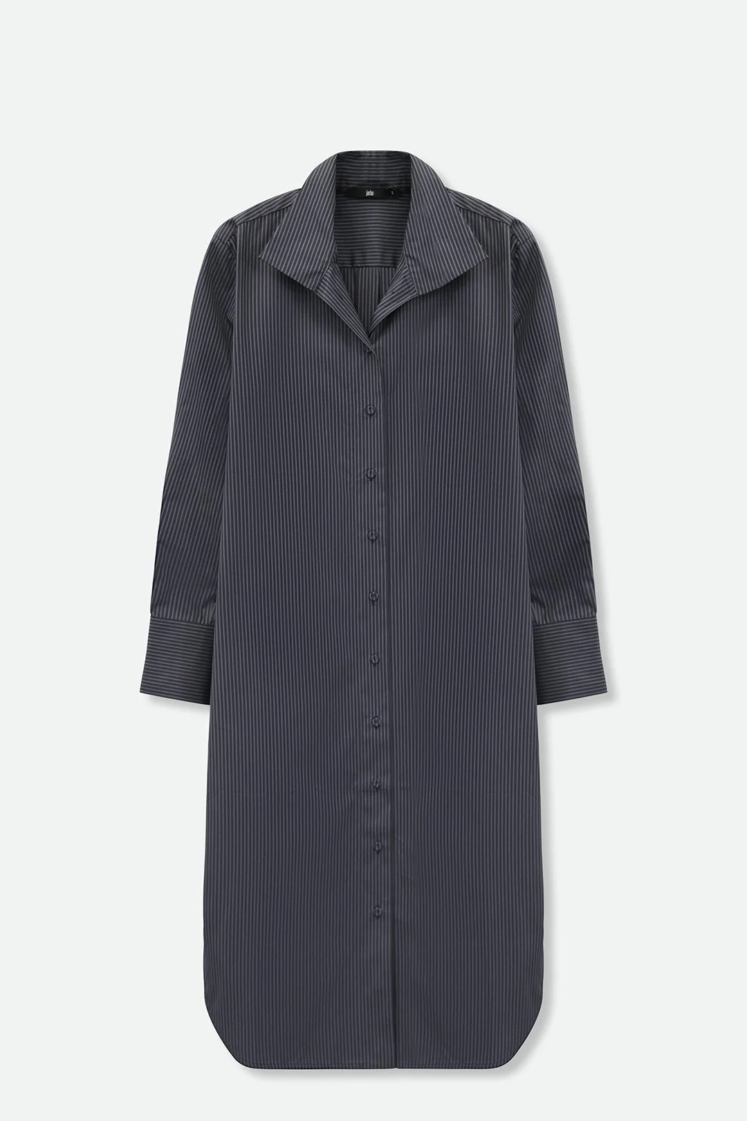SHIRTDRESS IN PREMIUM ITALIAN COTTON DARK GREY STRIPE - Image 4