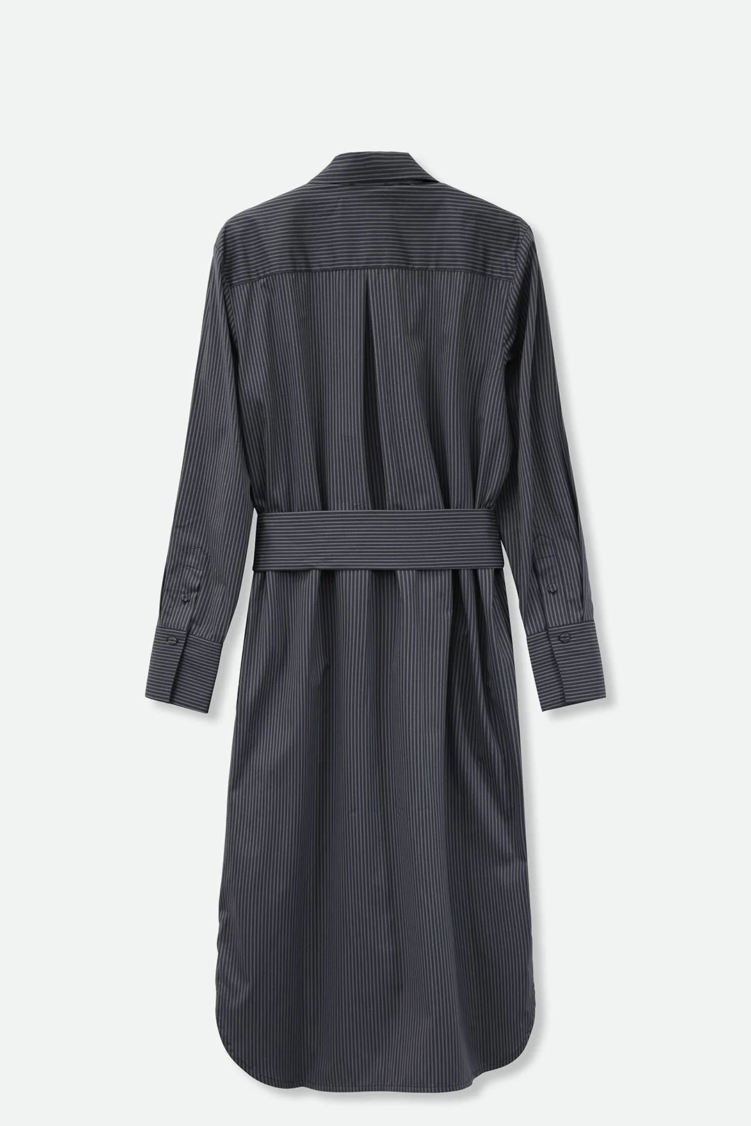 SHIRTDRESS IN PREMIUM ITALIAN COTTON DARK GREY STRIPE - Image 6