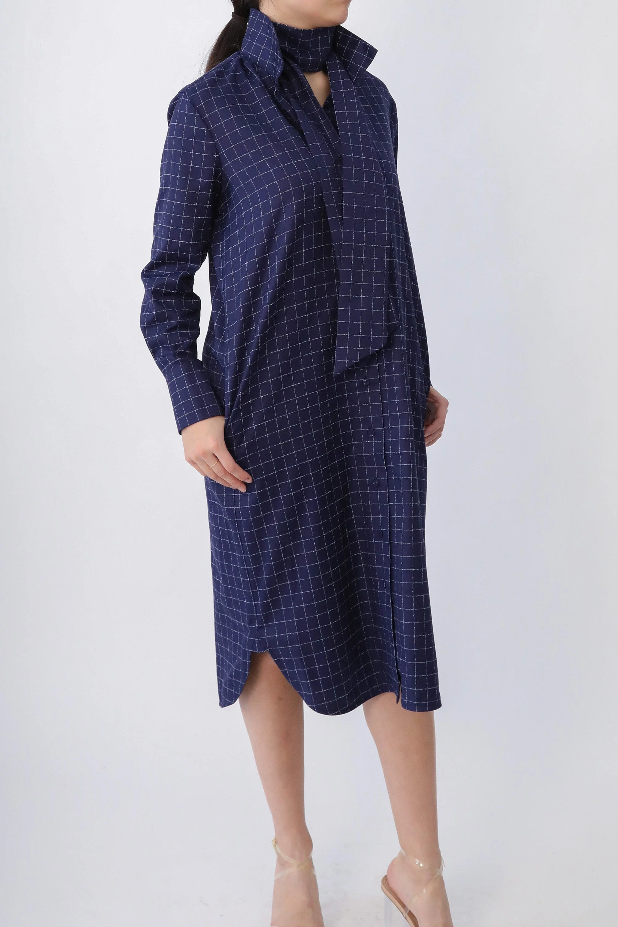 SHIRTDRESS IN PREMIUM ITALIAN COTTON DEEP BLUE SQUARE - Image 3