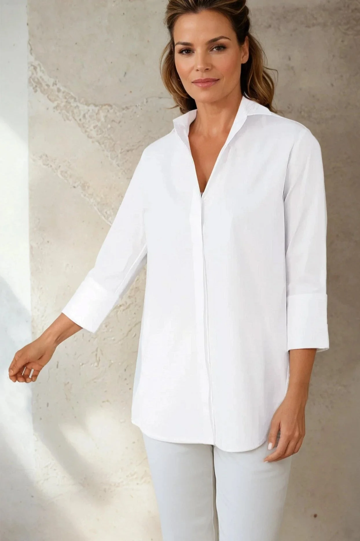 SADIE 3/4 SLEEVE SHIRT IN ITALIAN COTTON POPLIN STRETCH - Image 2