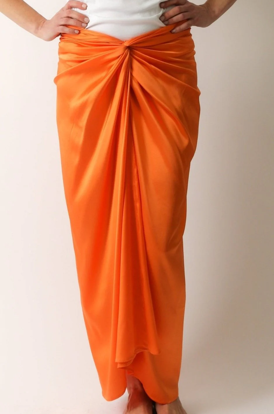 SANAA SARONG SKIRT IN STRETCH SILK CHARMEUSE IN PAPAYA - Image 2
