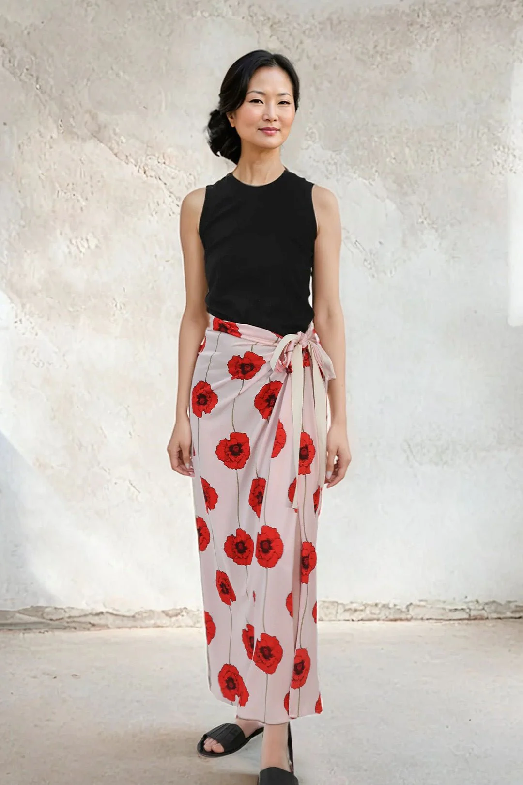 PAREO SKIRT SILK PINK POPPIES