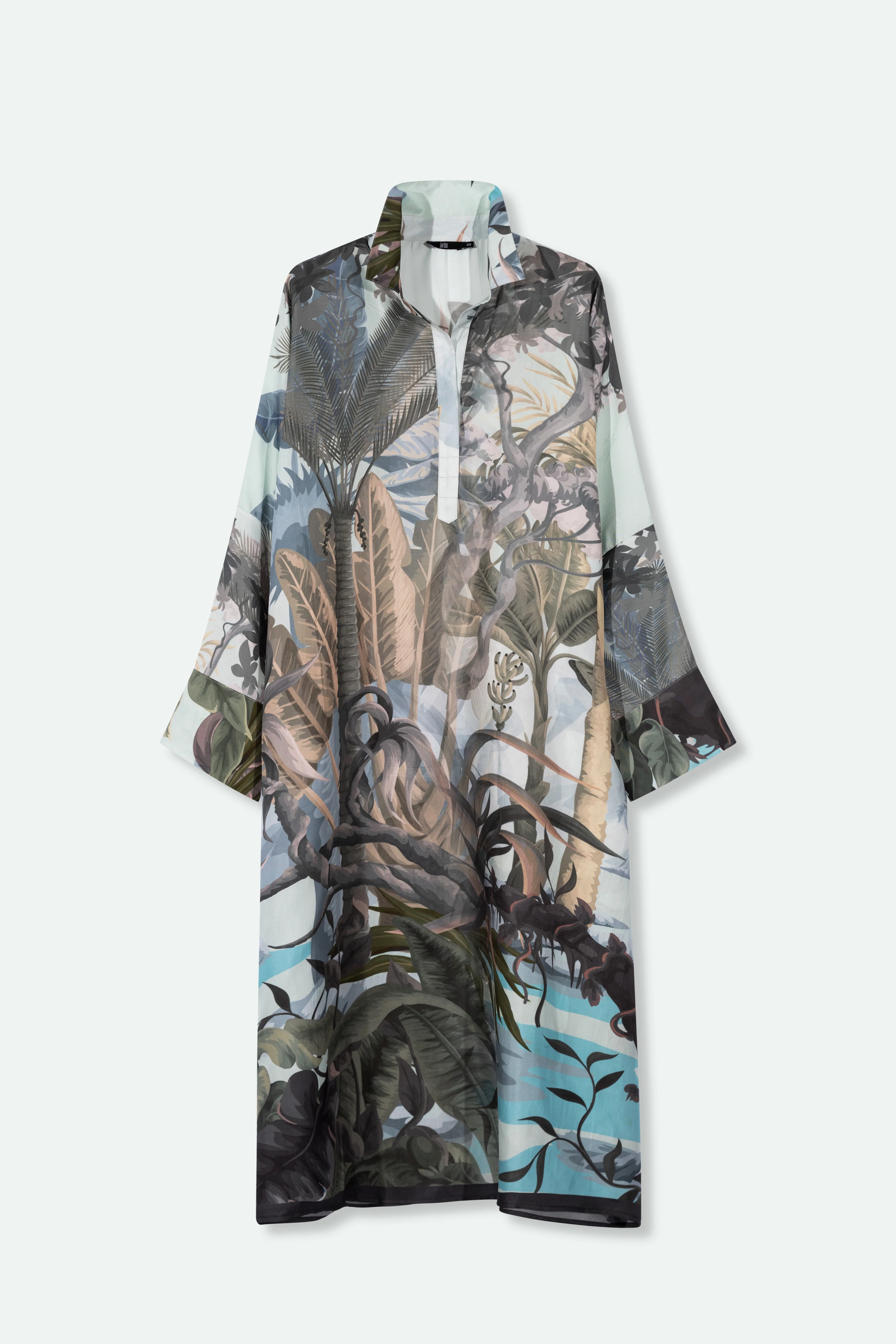 KONA KAFTAN IN SILK TWILL BLUE PALMS - Image 2