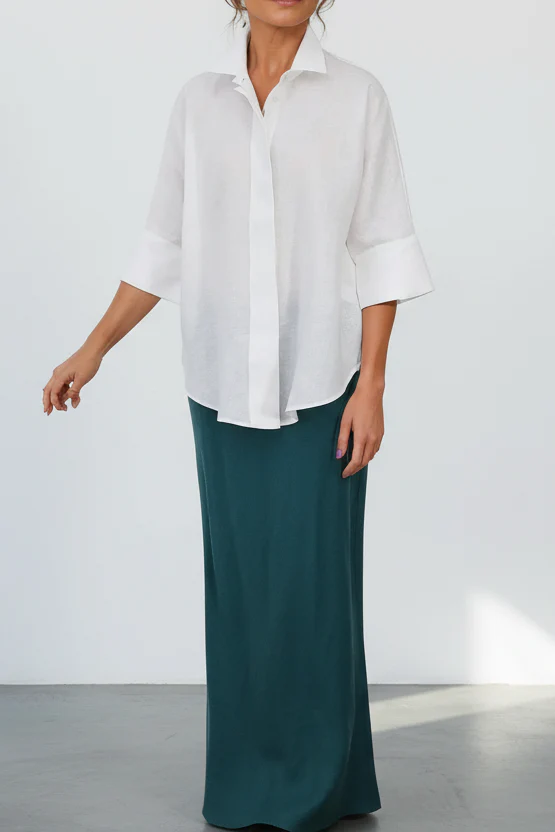 LIMITED EDITION LEONORA BIAS SKIRT IN ITALIAN LINEN TEAL