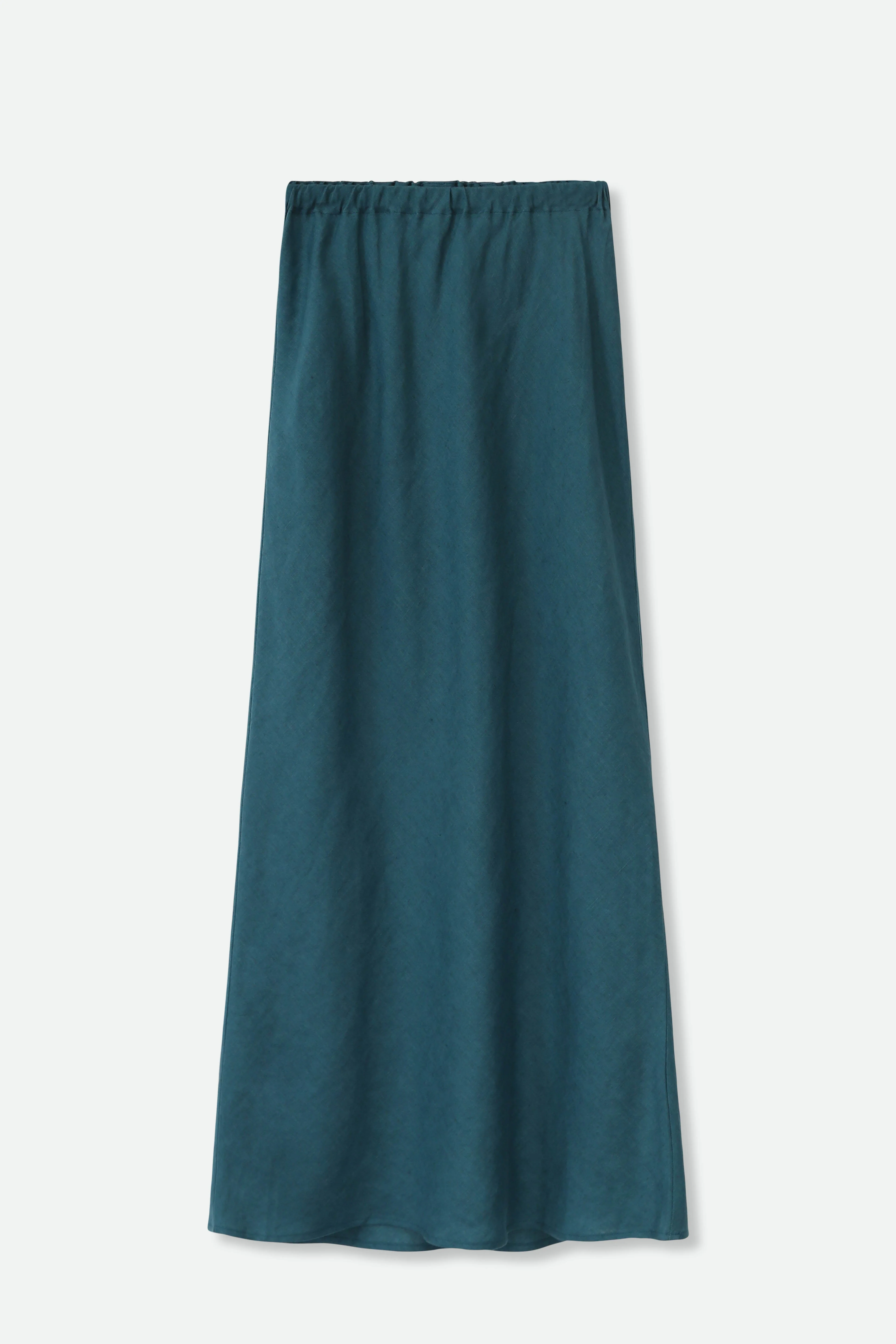LIMITED EDITION LEONORA BIAS SKIRT IN ITALIAN LINEN TEAL - Image 2