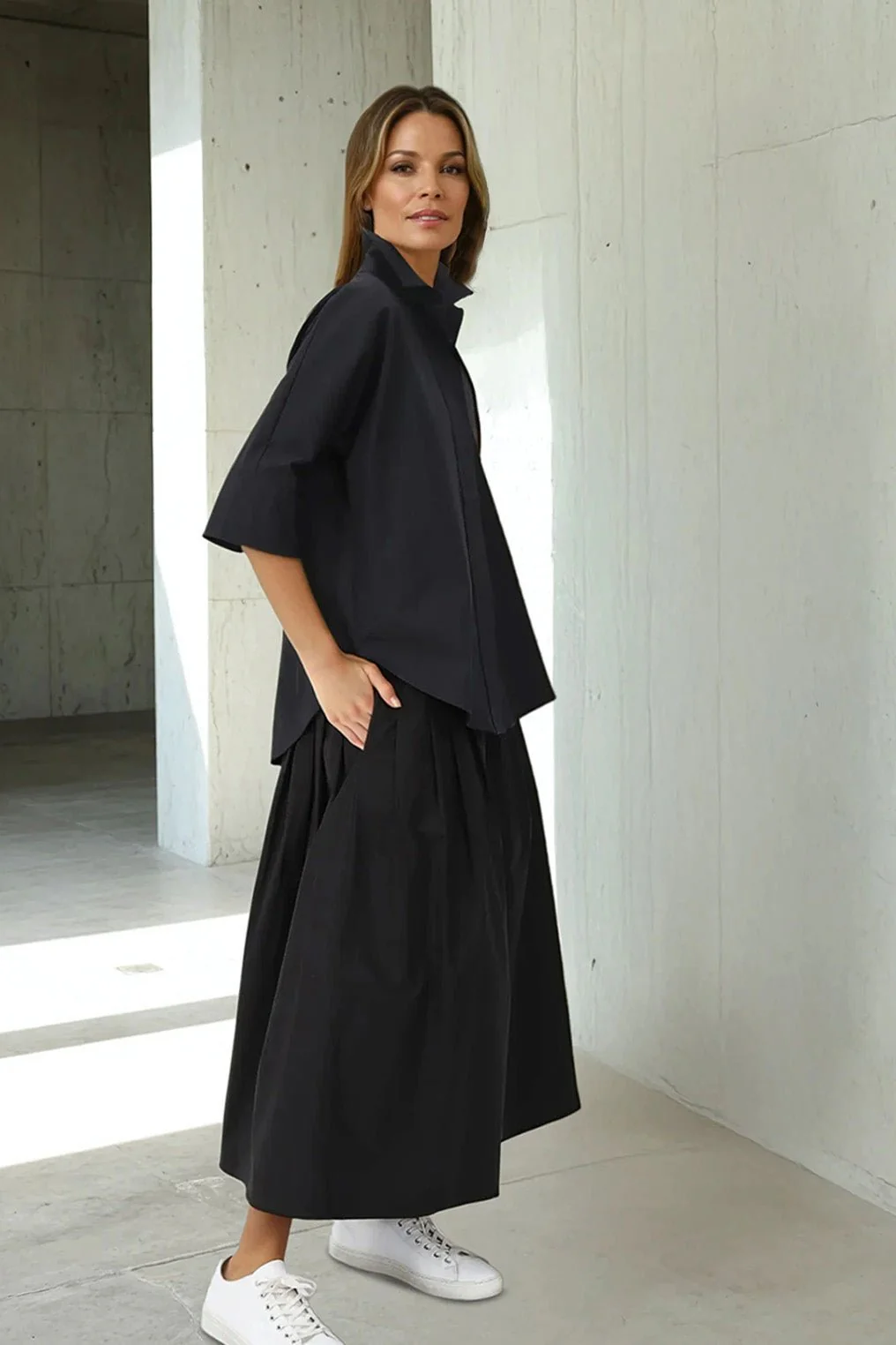 LILOU PLEATED SKIRT IN ITALIAN POPLIN STRETCH - Image 12