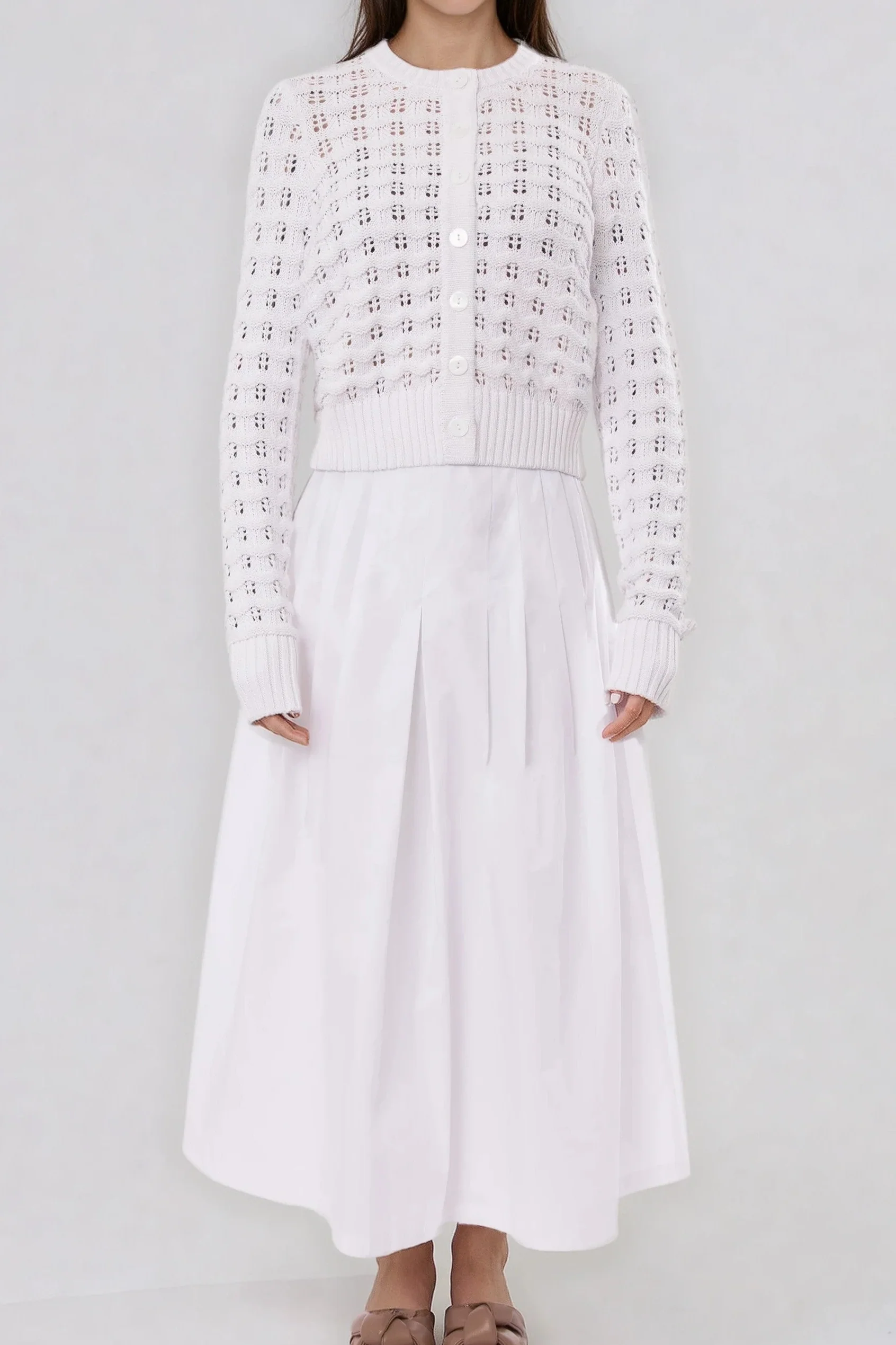 LILOU PLEATED SKIRT IN ITALIAN POPLIN STRETCH - Image 4