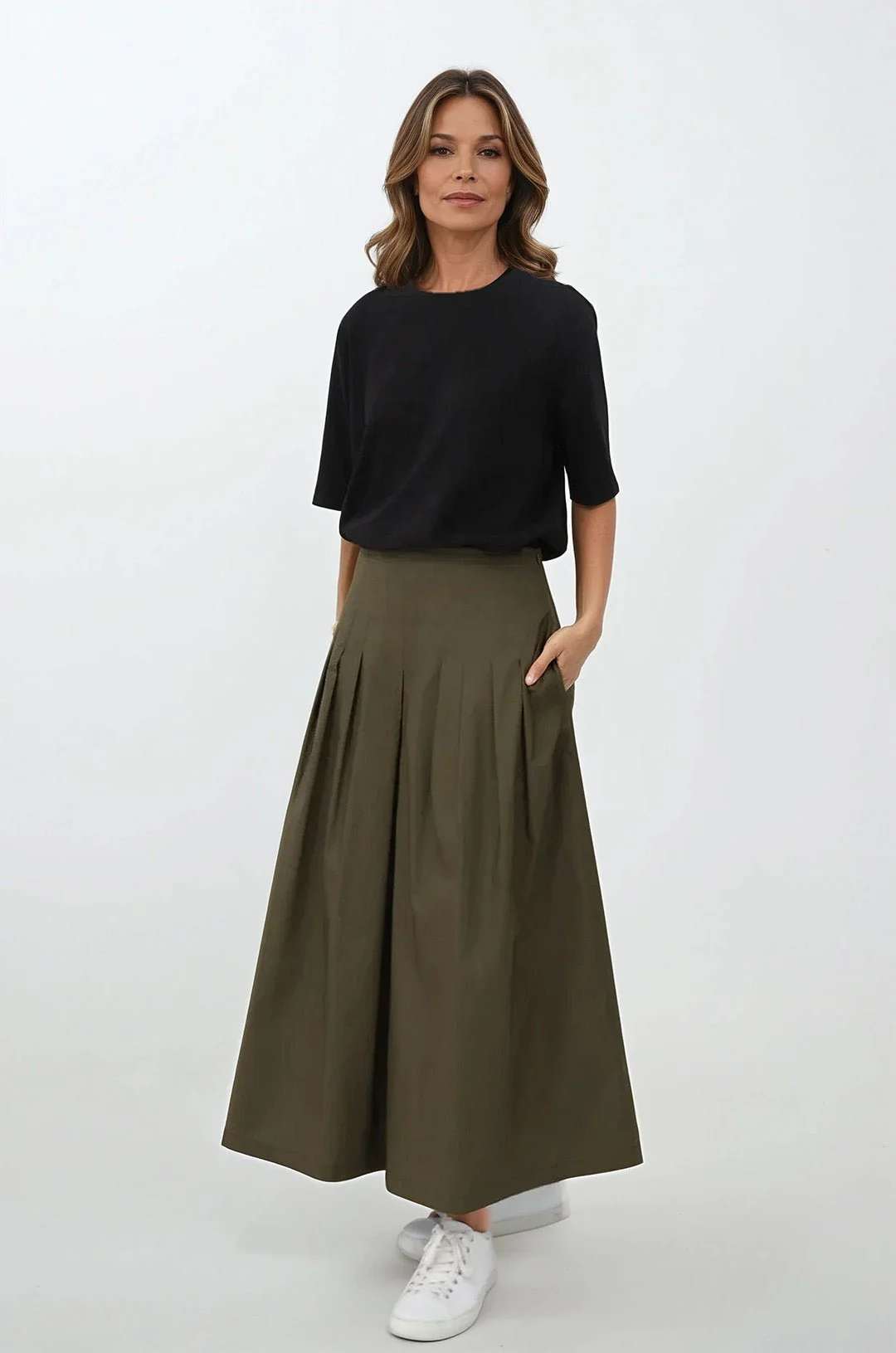 LILOU PLEATED SKIRT IN ITALIAN POPLIN STRETCH - Image 7