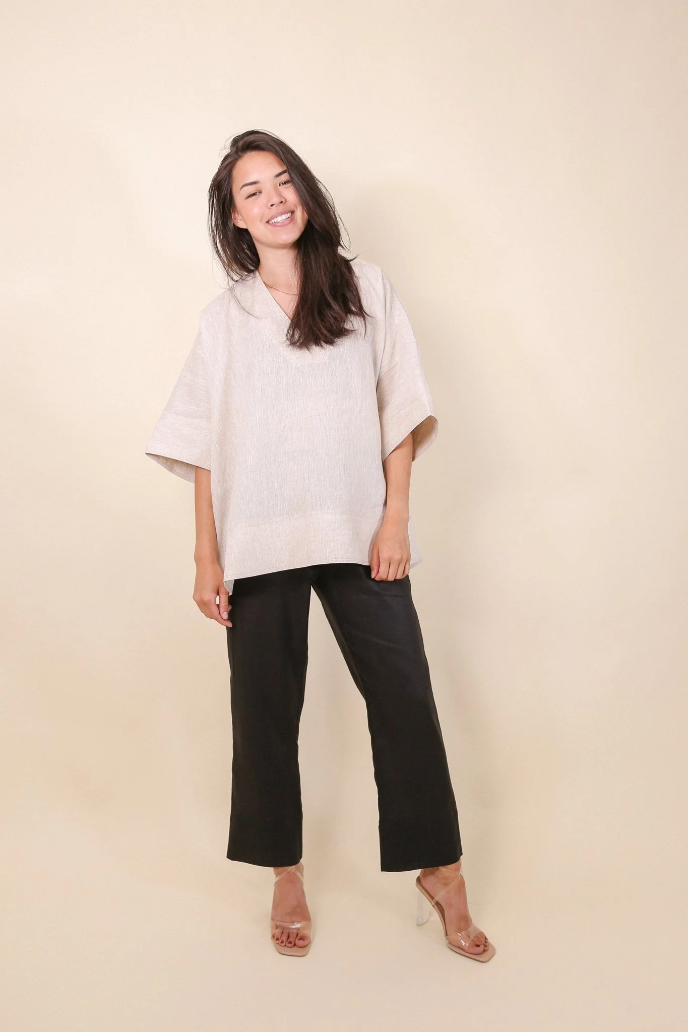 LONG BLOOM PANT IN PREMIUM ITALIAN LINEN BERRY - Image 3