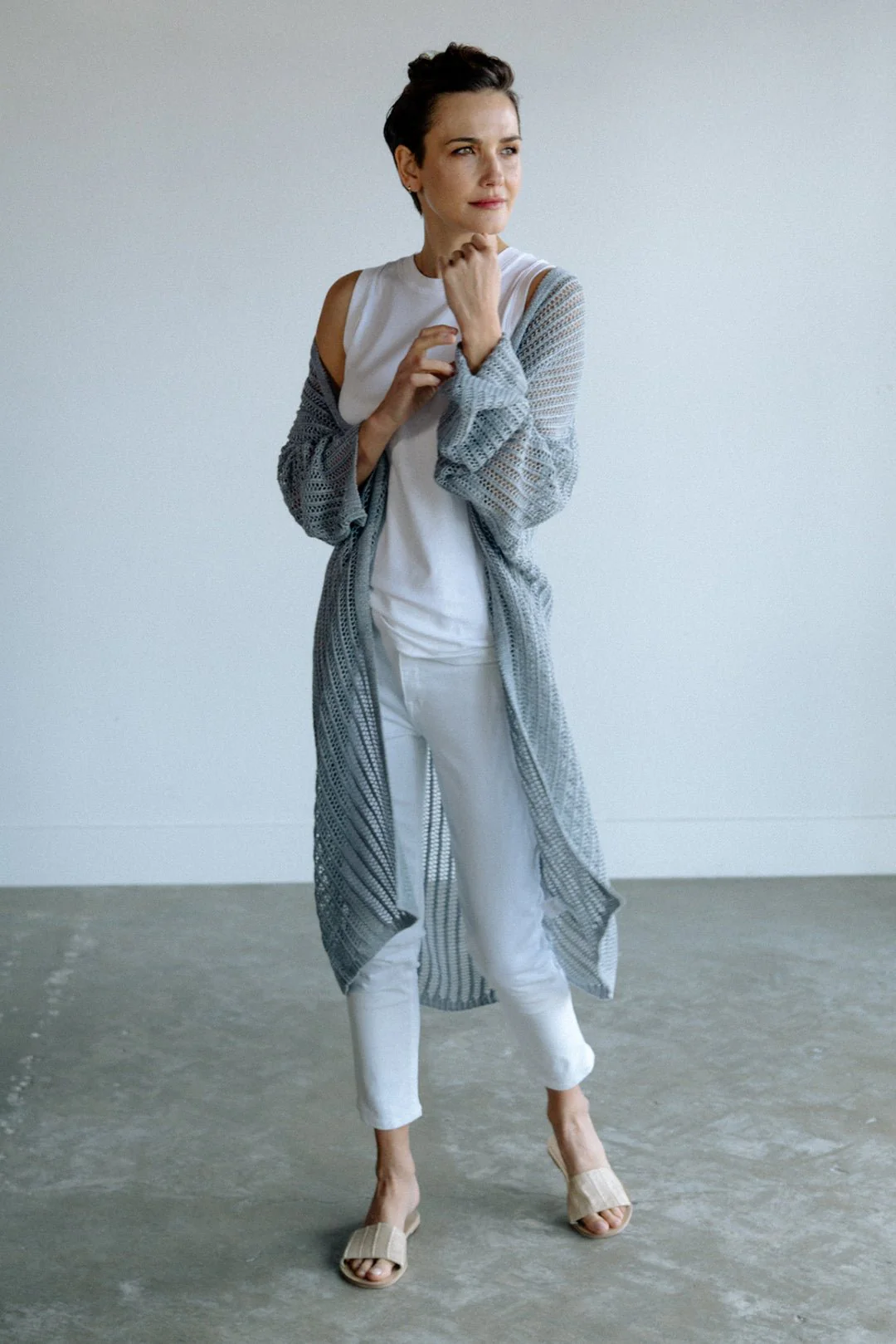 LONG LINE CARDIGAN IN OPEN ITALIAN LINEN KNIT - Image 3
