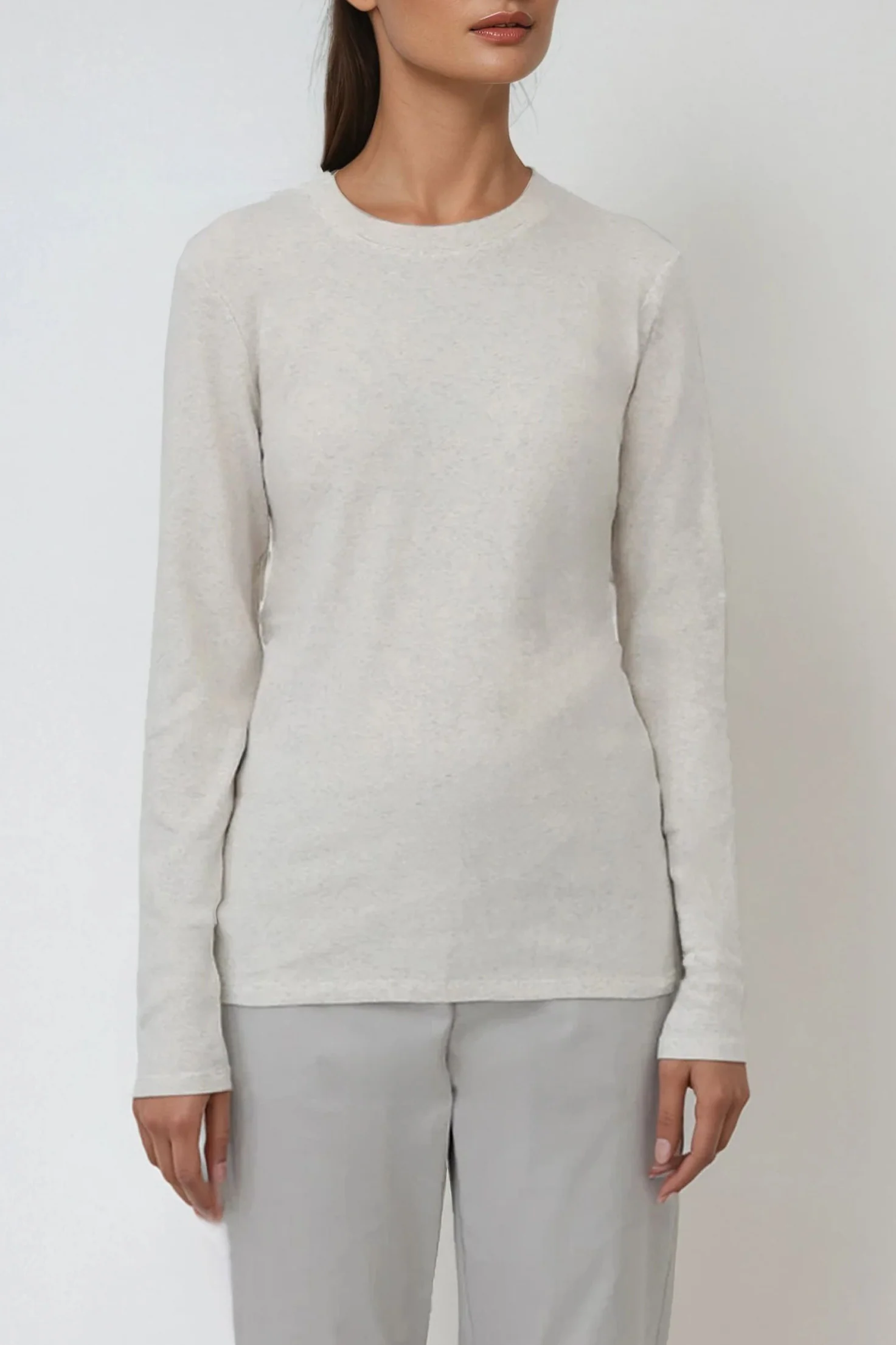 LONG SLEEVE CREW IN HEATHERED PIMA COTTON STRETCH - Image 3