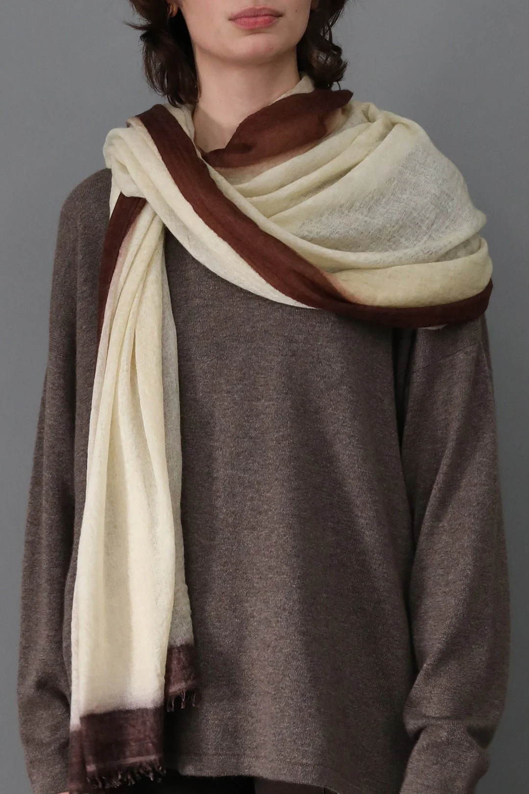 WHEAT BORDER SCARF IN HAND DYED CASHMERE - Image 2