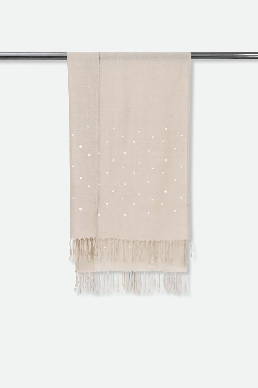 EMBROIDERED PEBBLE SAND ITALIAN CASHMERE SCARF