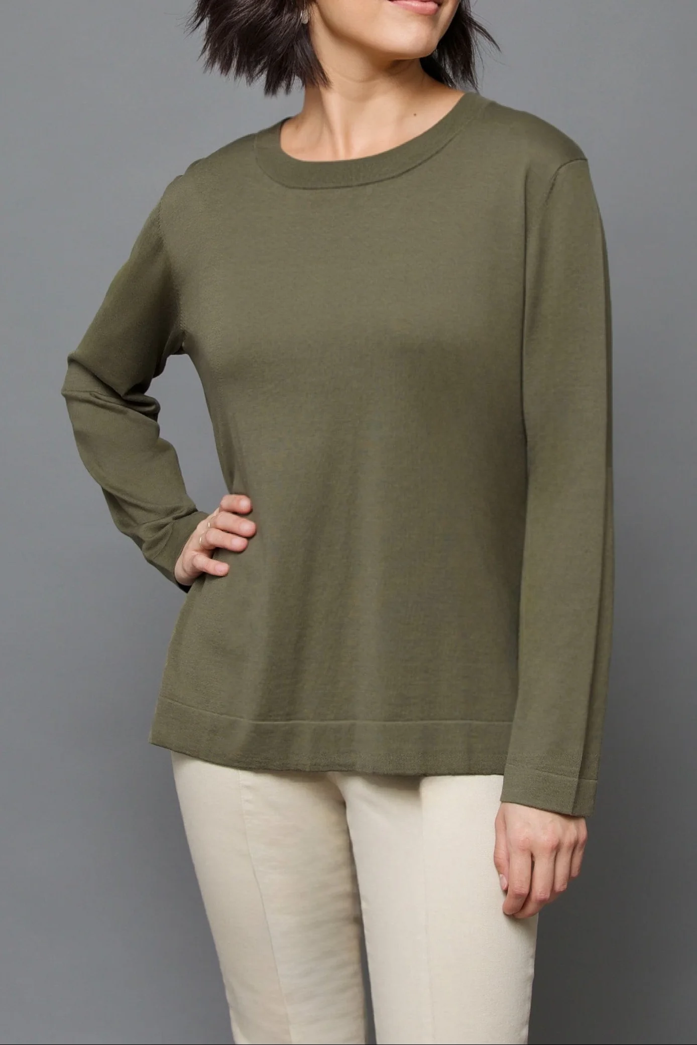 NICO LONG SLEEVE CREW IN FINE GAUGE ITALIAN SILK COTTON - Image 2