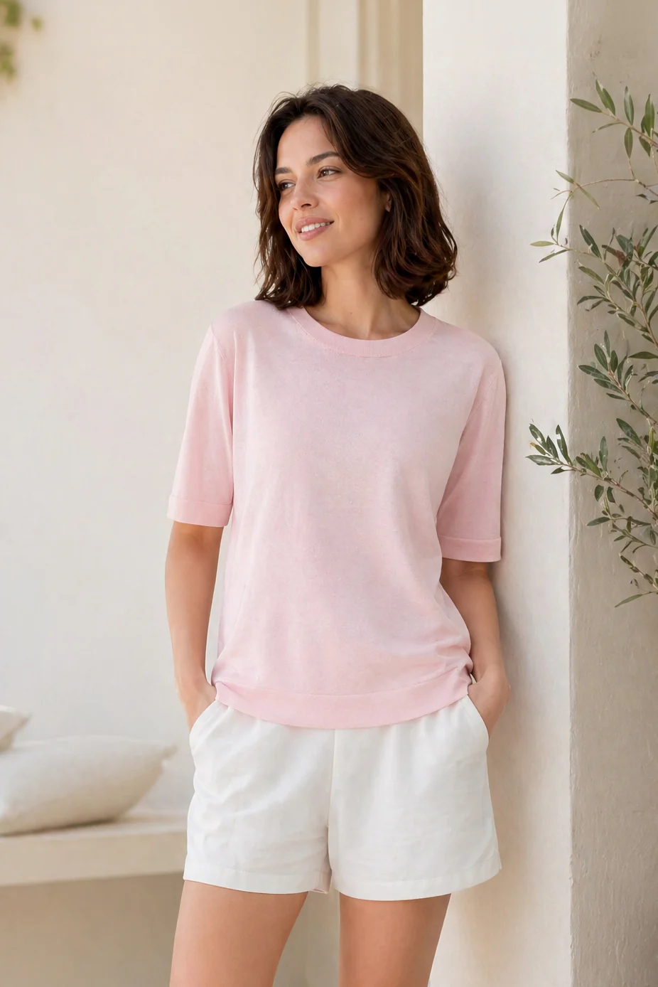 NICO TENNIS ELBOW SLEEVE CREW IN FINE GAUGE ITALIAN SILK COTTON - Image 15
