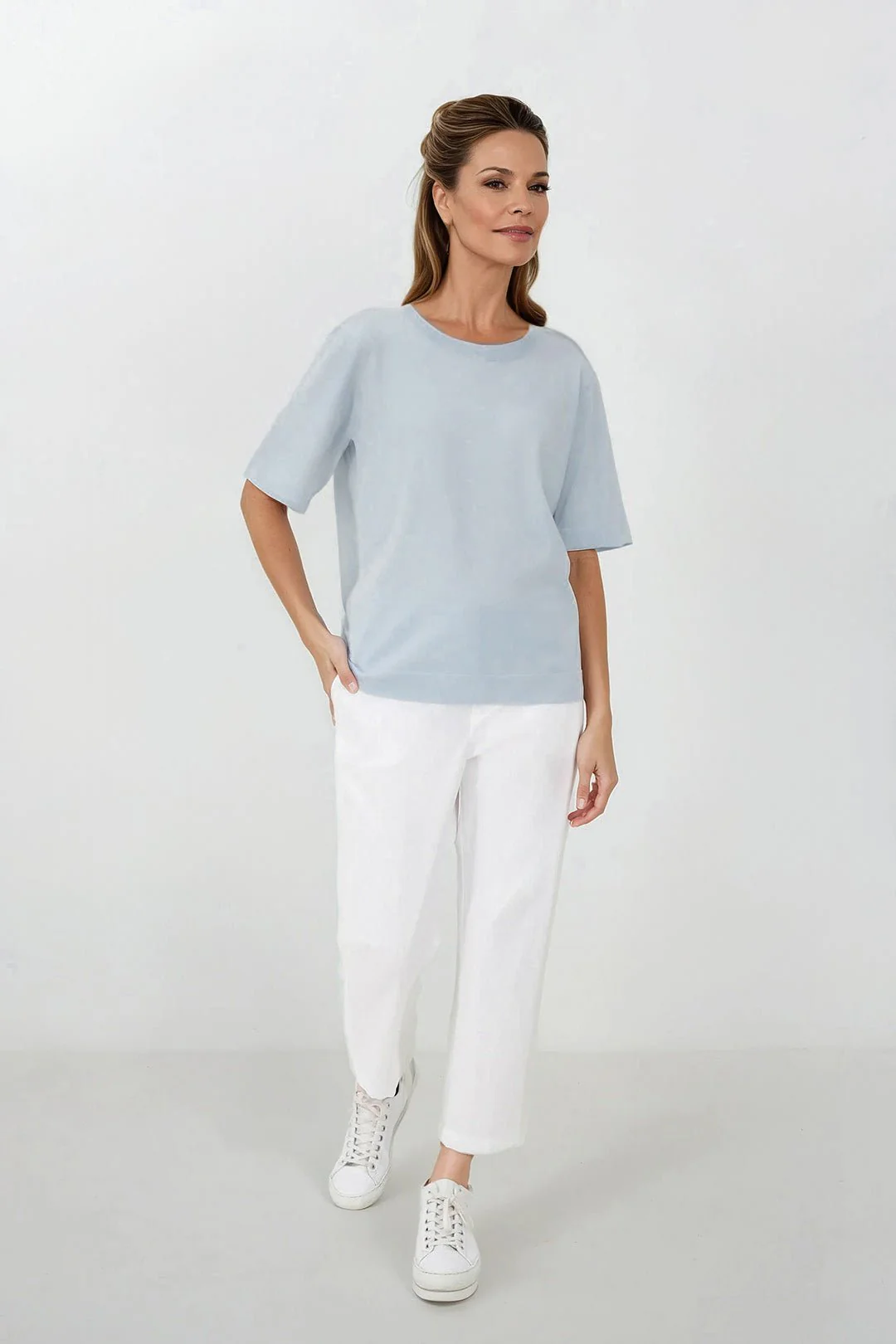 NICO TENNIS ELBOW SLEEVE CREW IN FINE GAUGE ITALIAN SILK COTTON - Image 21