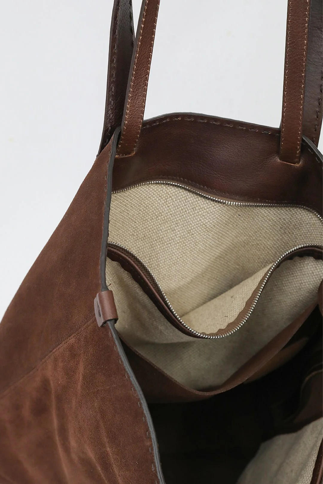 NINO SQUARE TOTE BAG IN ITALIAN SUEDE DEEP MOCHA - Image 5