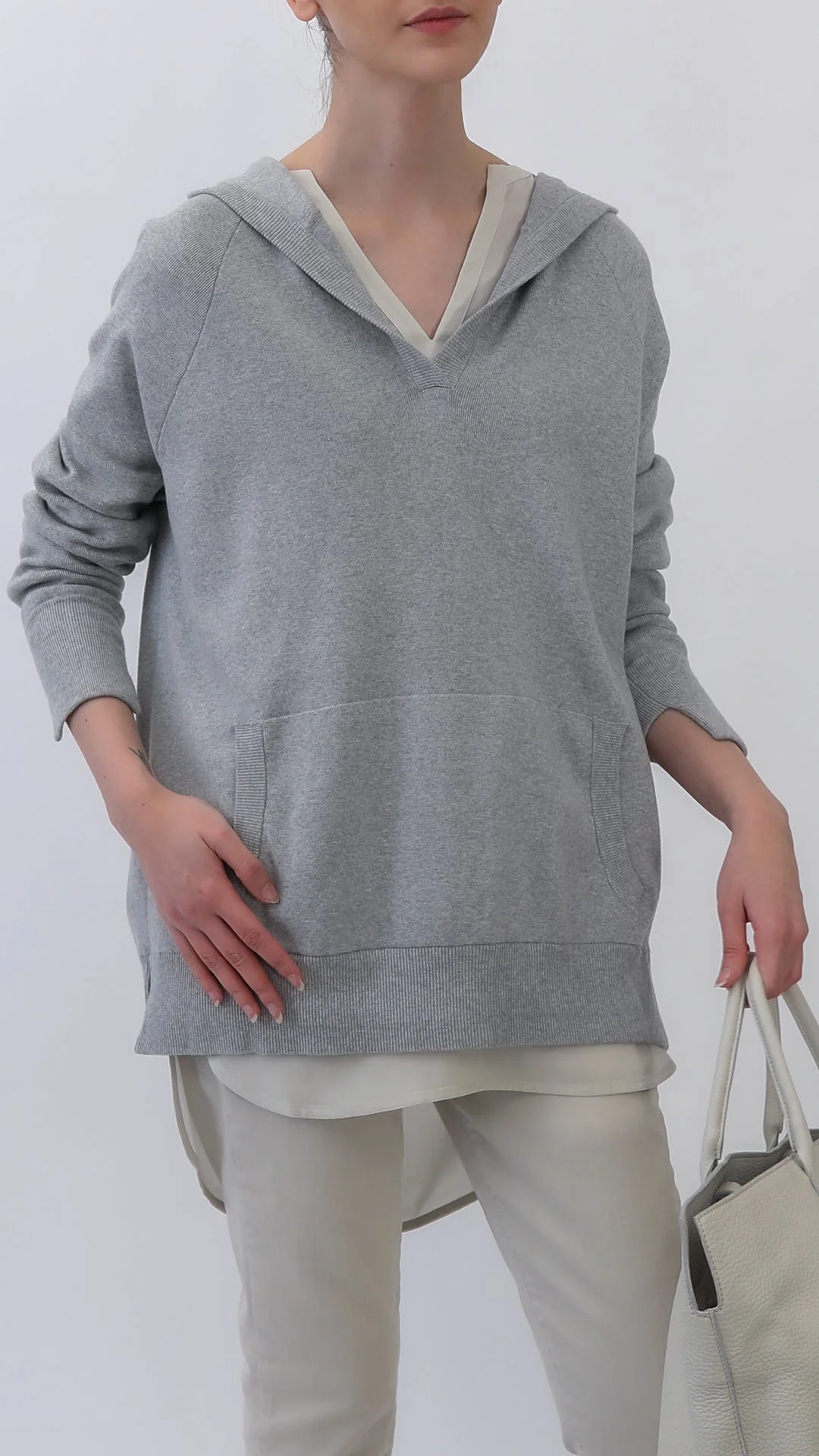 PADMA PULLOVER HOODIE IN DOUBLE KNIT HEATHER PIMA COTTON WITH STRETCH - Image 3