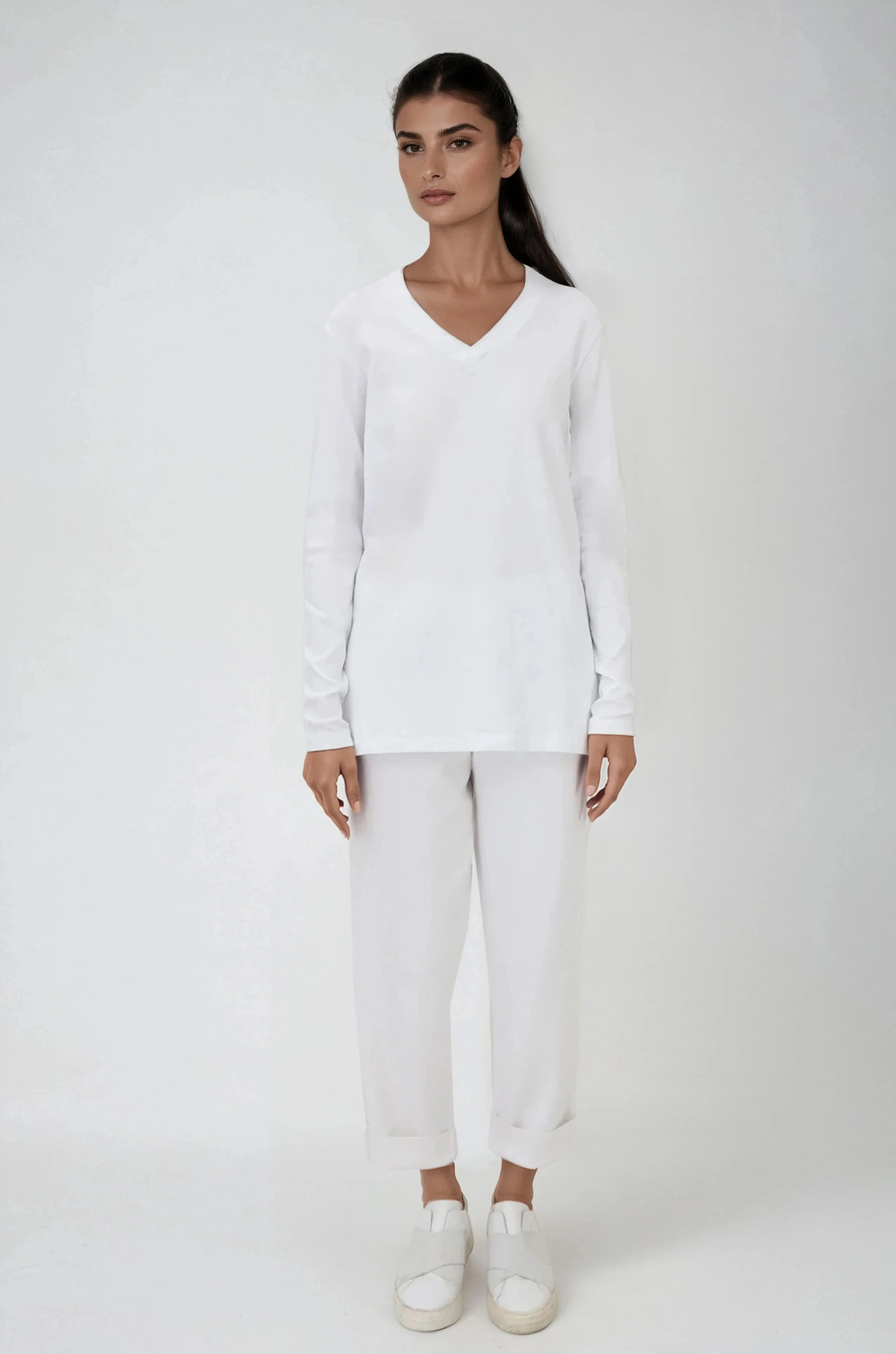A LINE V NECK LONG SLEEVE IN PIMA COTTON STRETCH - Image 4