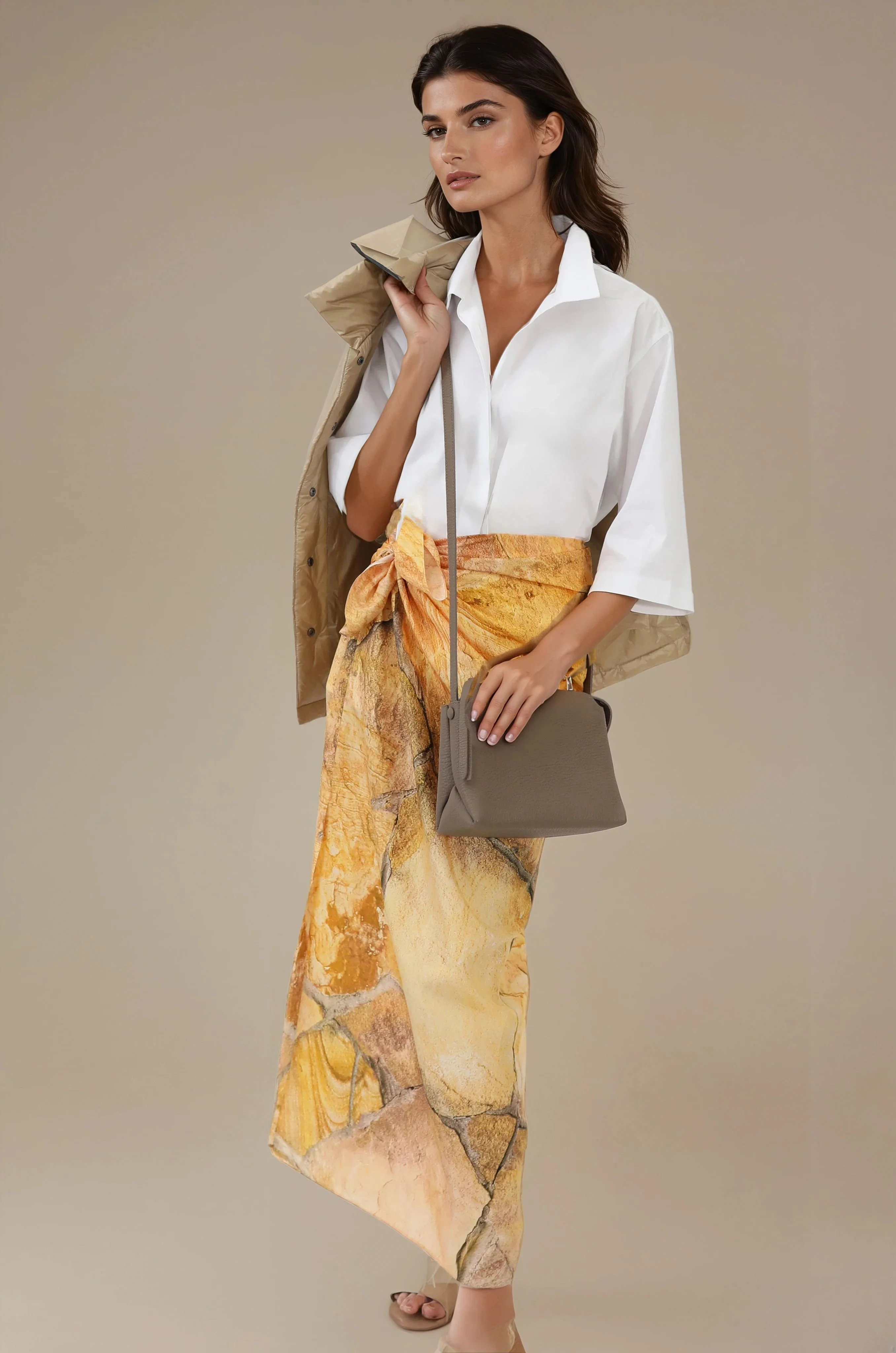 PAREO IN HAND-DYED SILK IN GOLD SAND