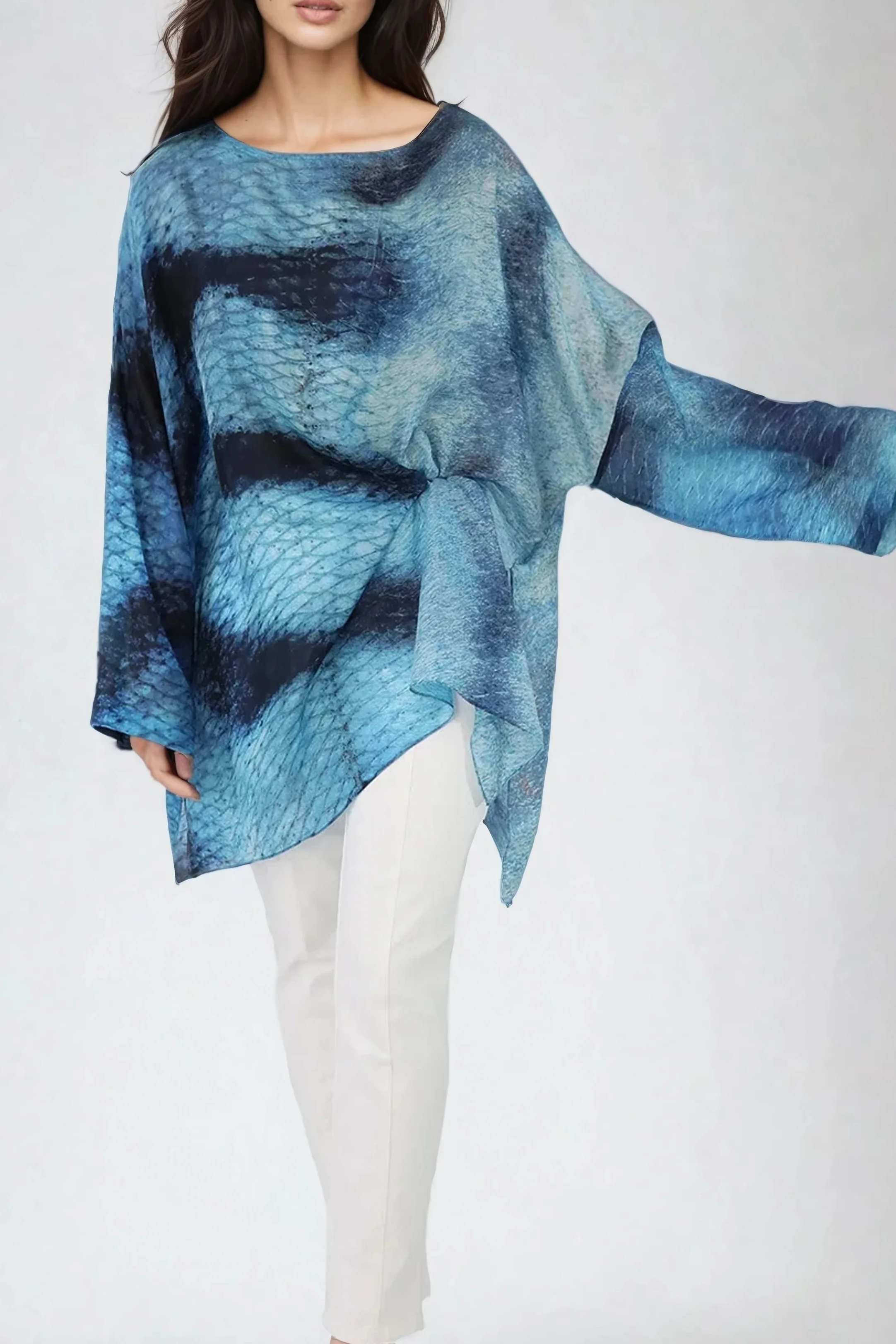 SAMIRA ONE-SIZE TUNIC IN LIGHTWEIGHT PRINTED SILK VOILE SEASIDE - Image 3