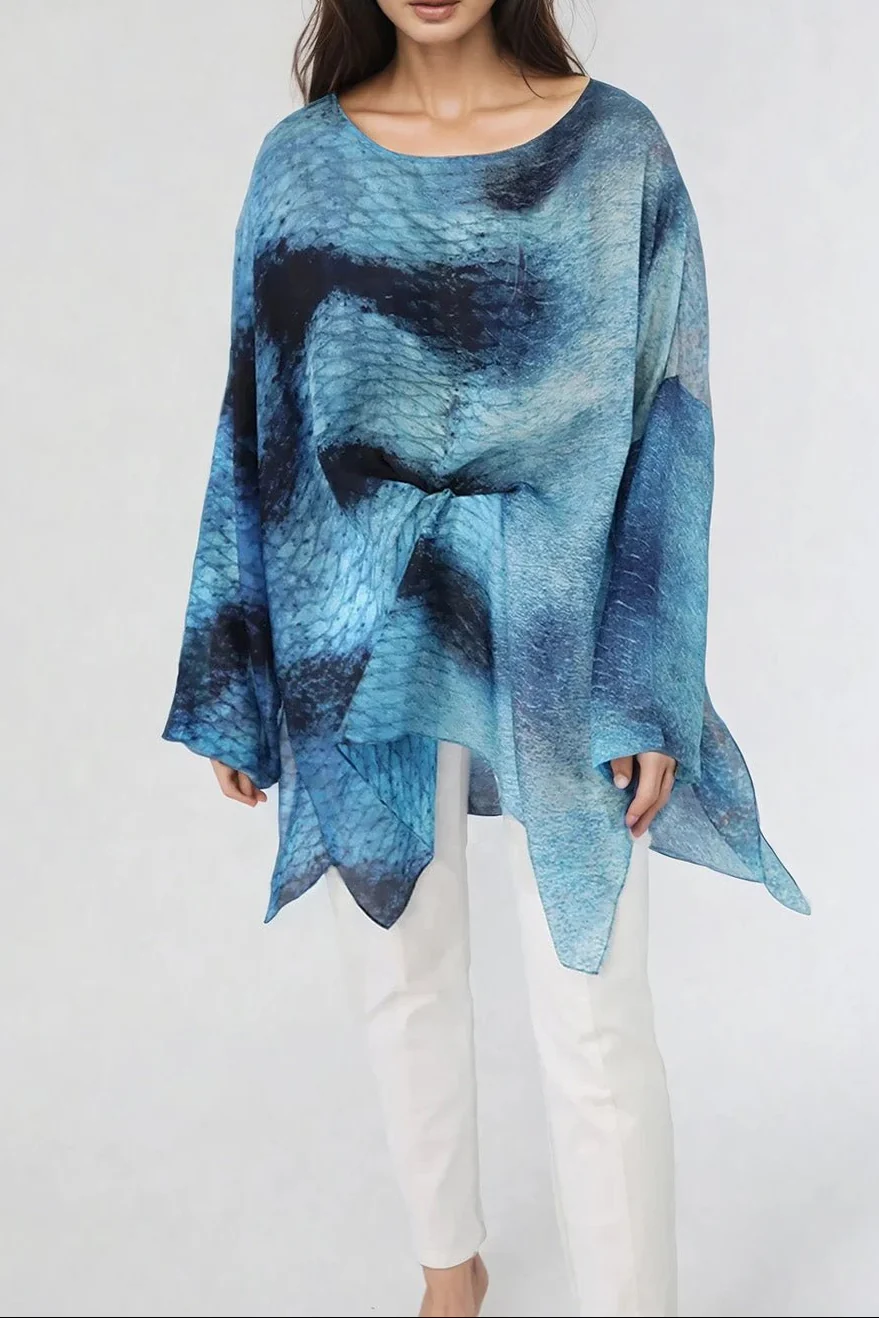 SAMIRA ONE-SIZE TUNIC IN LIGHTWEIGHT PRINTED SILK VOILE SEASIDE - Image 5