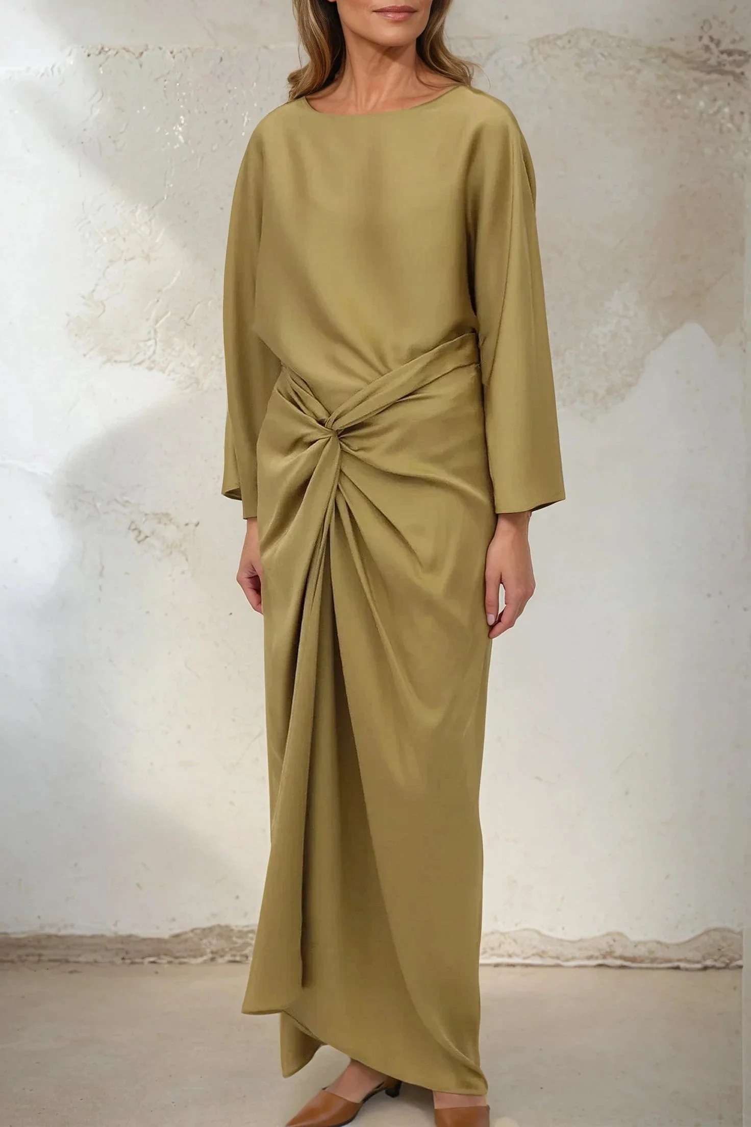 SANAA SARONG SKIRT IN SILK CHARMEUSE IN GOLD - Image 3