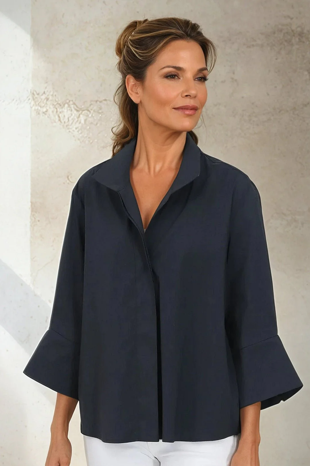 SANDRINE WIDE-CUFF SHIRT IN ITALIAN COTTON POPLIN