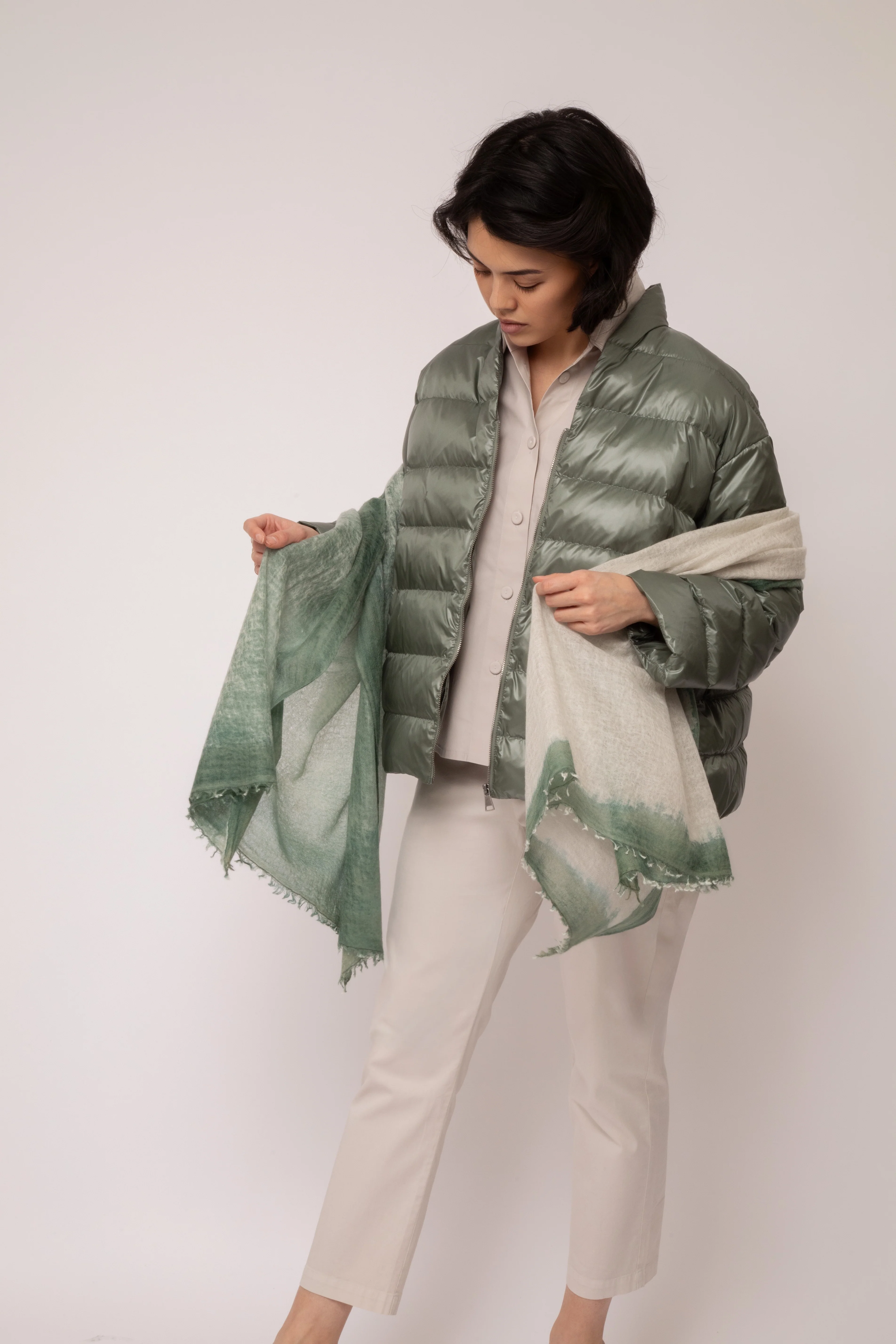 FERN BUFF BEIGE SCARF IN HAND DYED CASHMERE - Image 7