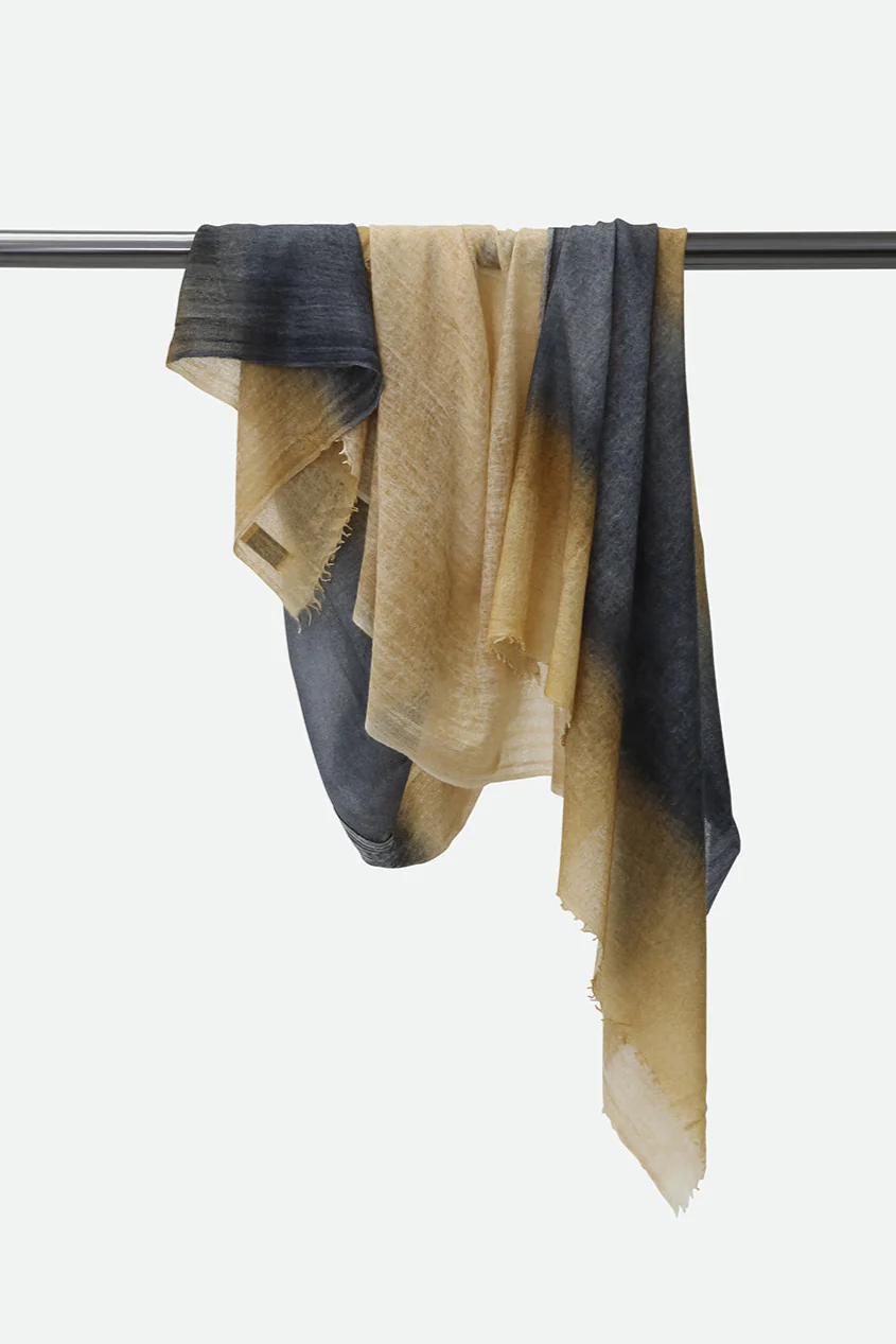 OCHRE CHARCOAL STRIPE SCARF IN HAND DYED CASHMERE - Image 3
