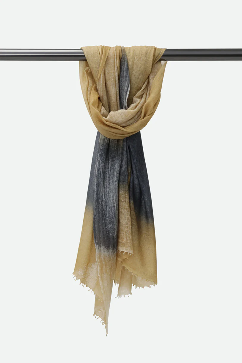 OCHRE CHARCOAL STRIPE SCARF IN HAND DYED CASHMERE - Image 4