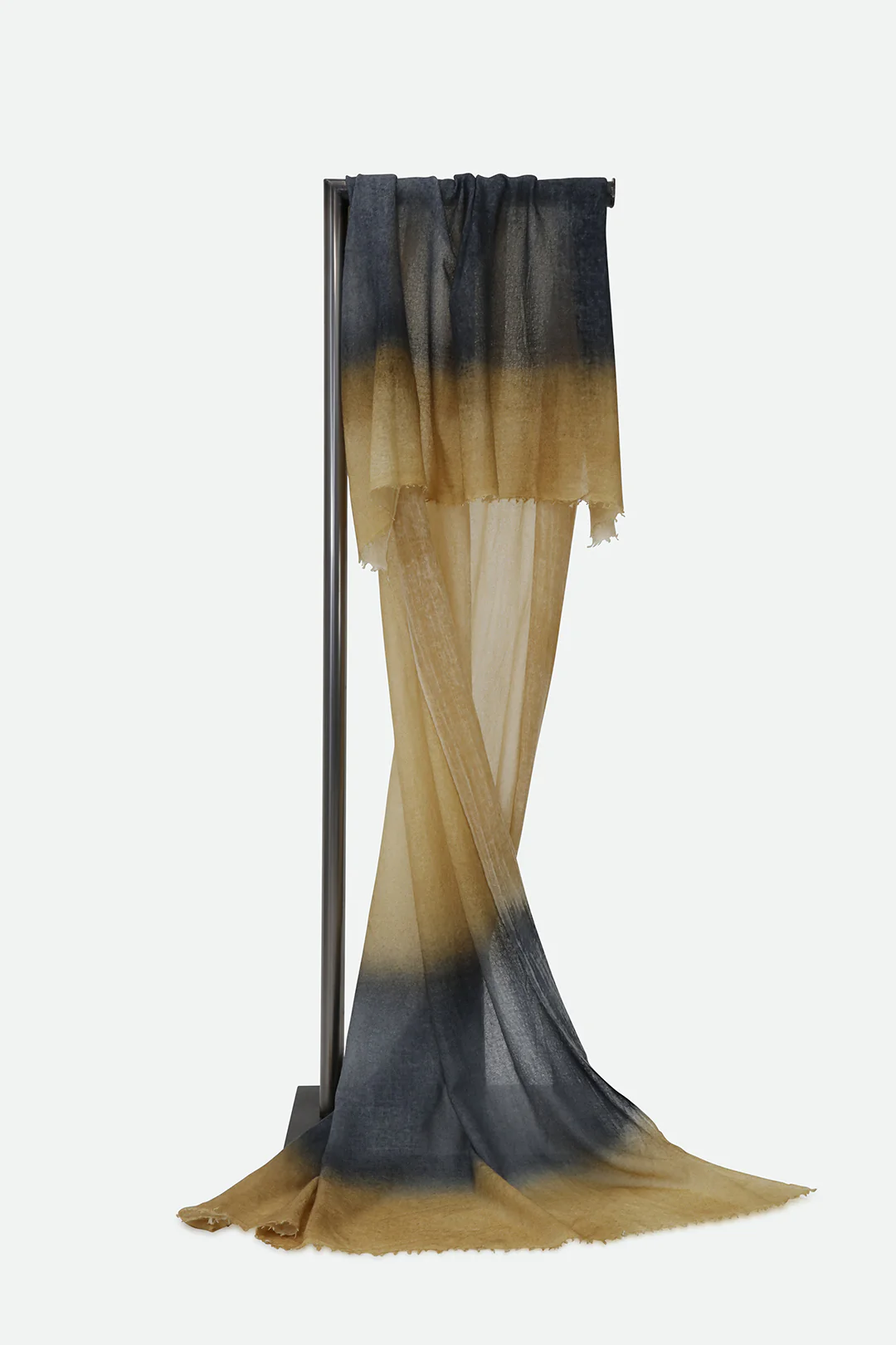 OCHRE CHARCOAL STRIPE SCARF IN HAND DYED CASHMERE - Image 6