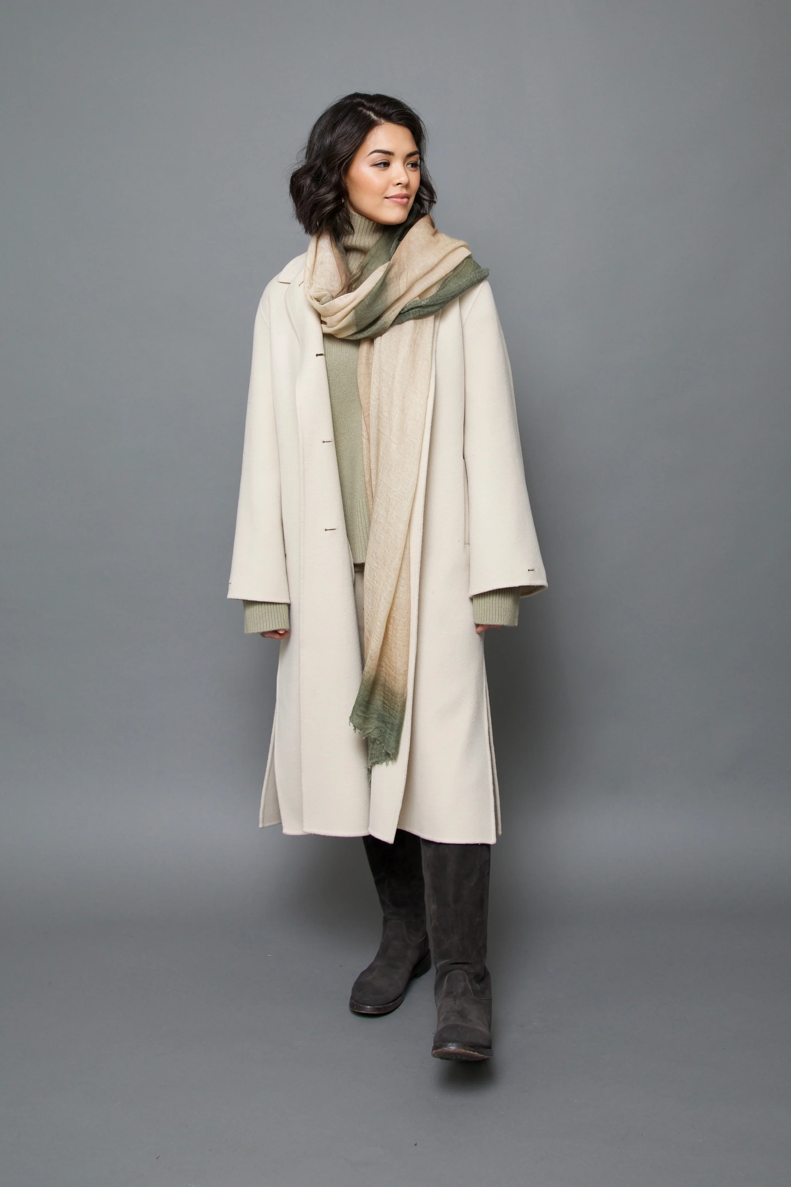 ROPE KHAKI SCARF IN HAND DYED CASHMERE - Image 3