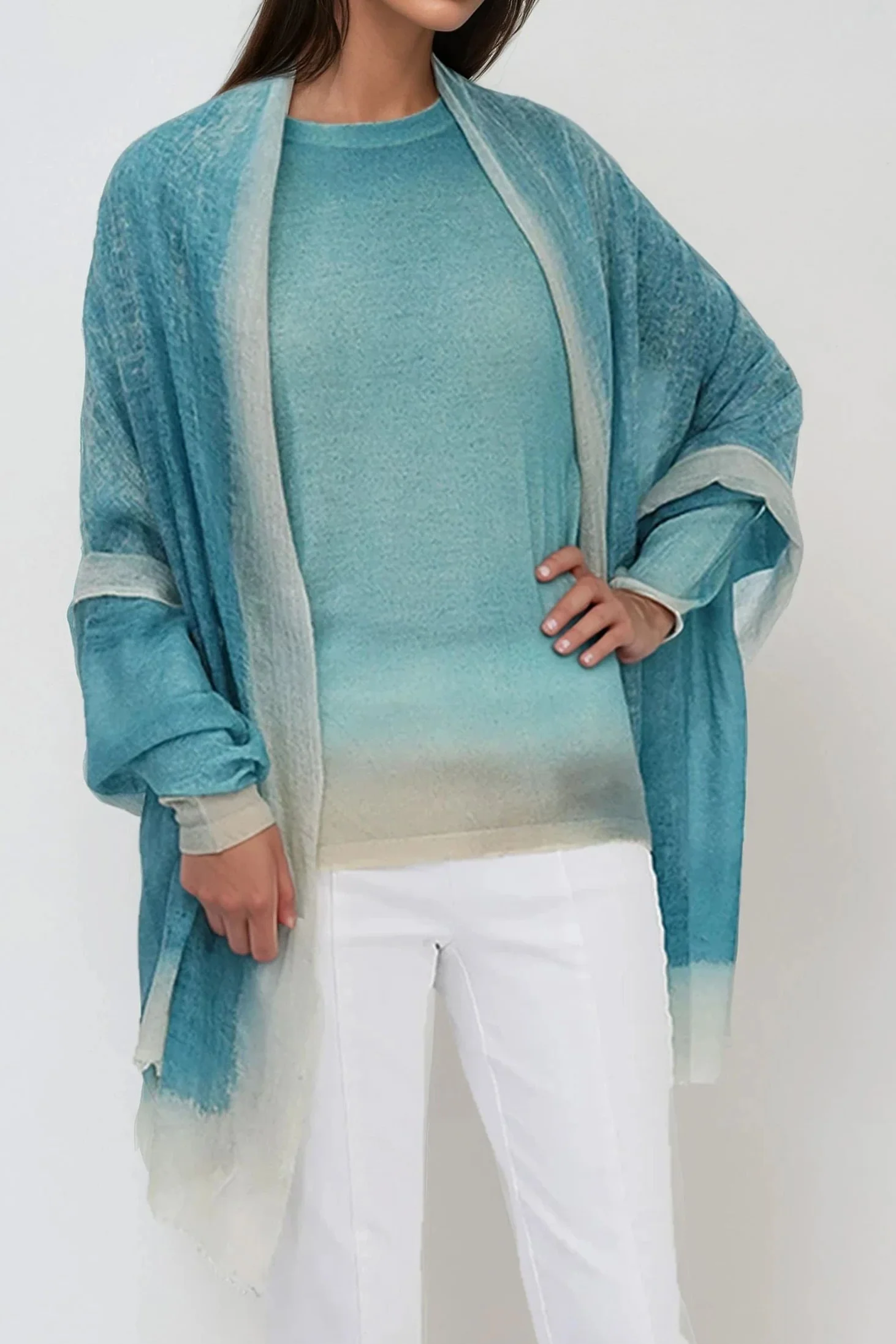 SEAFOAM SCARF IN HAND DYED CASHMERE - Image 6
