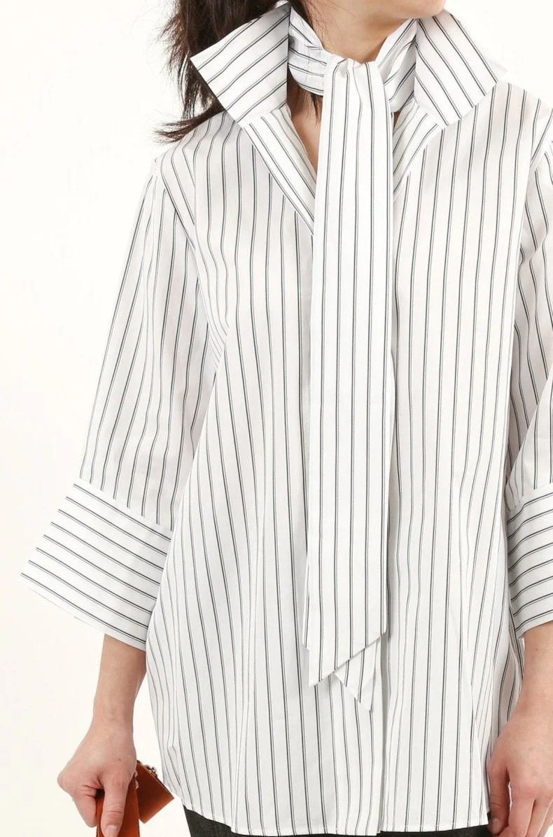 SCARLETT BLOUSE IN ITALIAN COTTON BLACK & WHITE STRIPE - Image 4