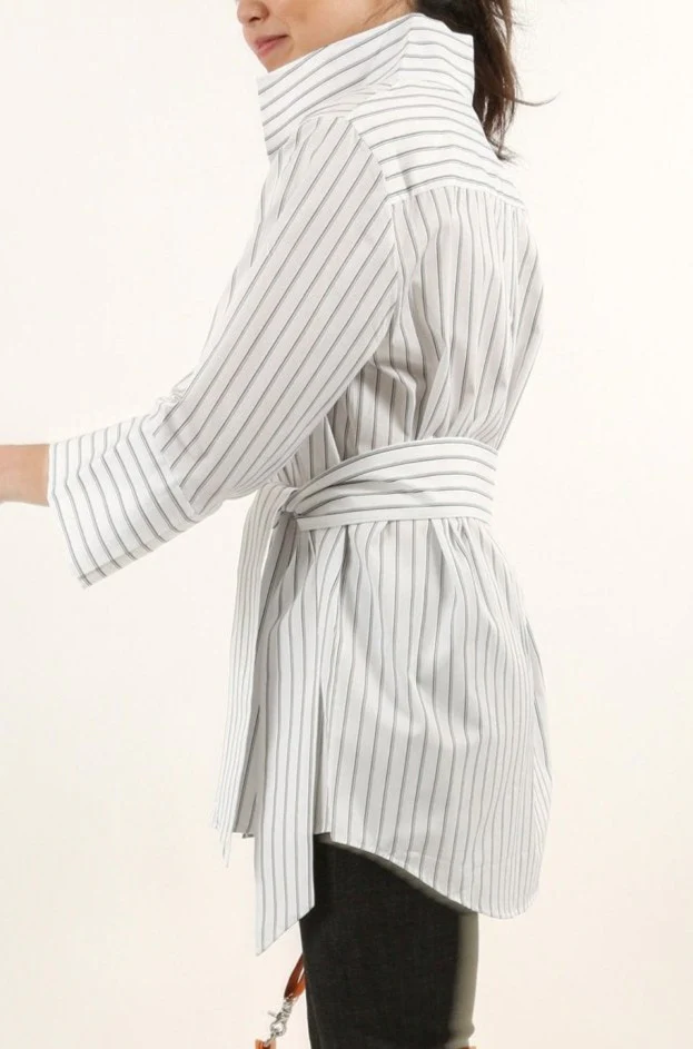 SCARLETT BLOUSE IN ITALIAN COTTON BLACK & WHITE STRIPE - Image 5