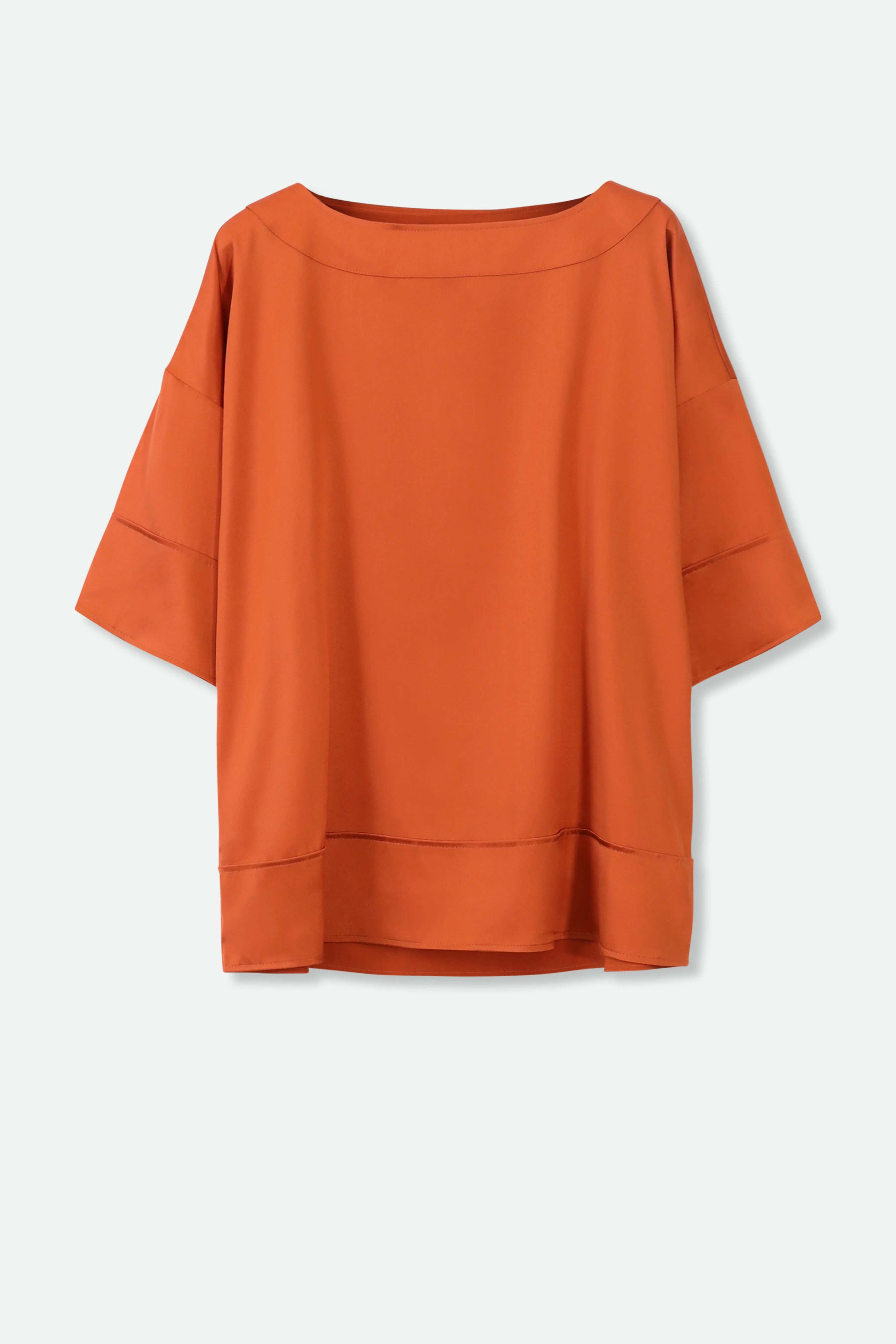 SHELLA SHORT SLEEVE BLOUSE IN BURNT ORANGE SILK CHARMEUSE