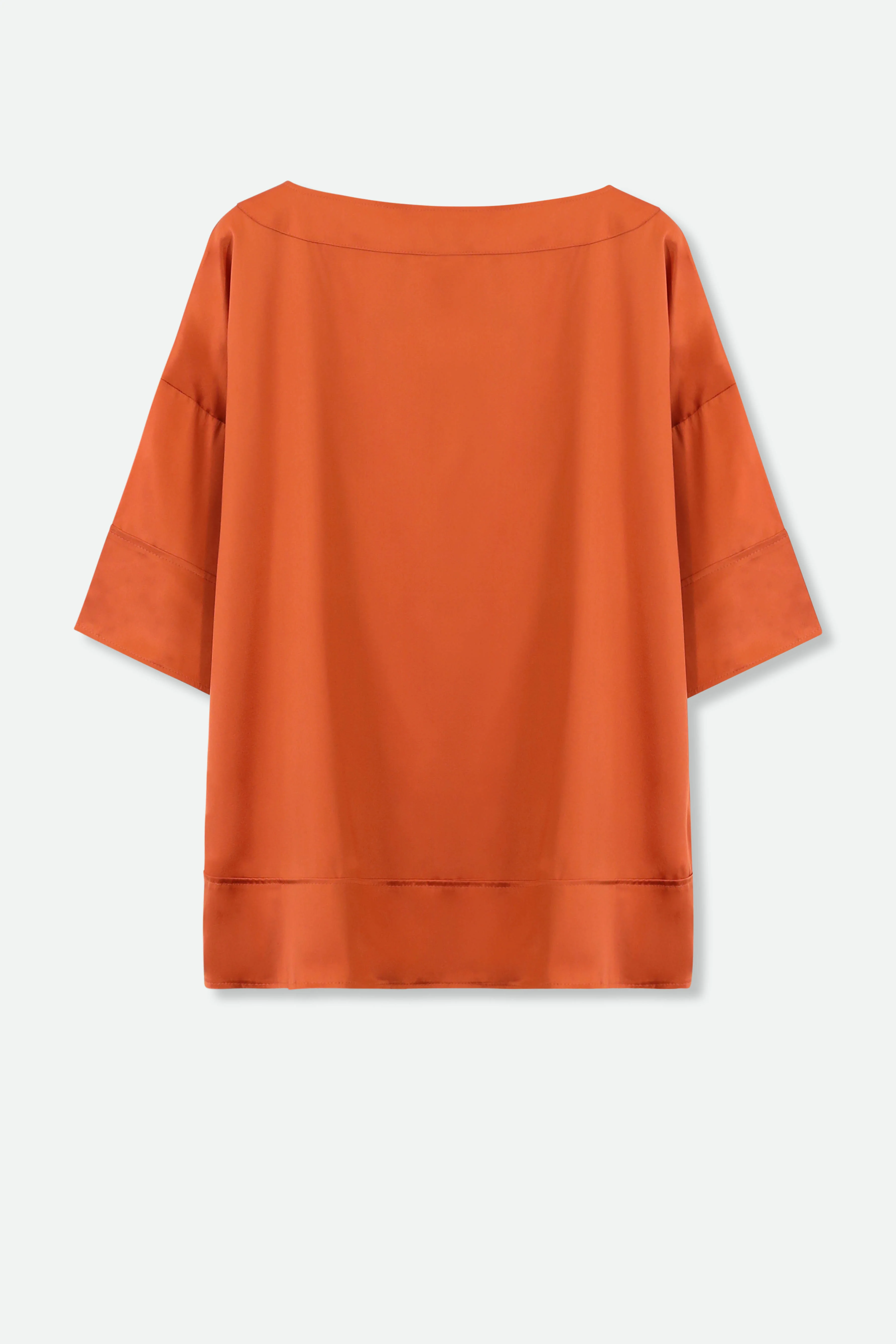 SHELLA SHORT SLEEVE BLOUSE IN BURNT ORANGE SILK CHARMEUSE - Image 3