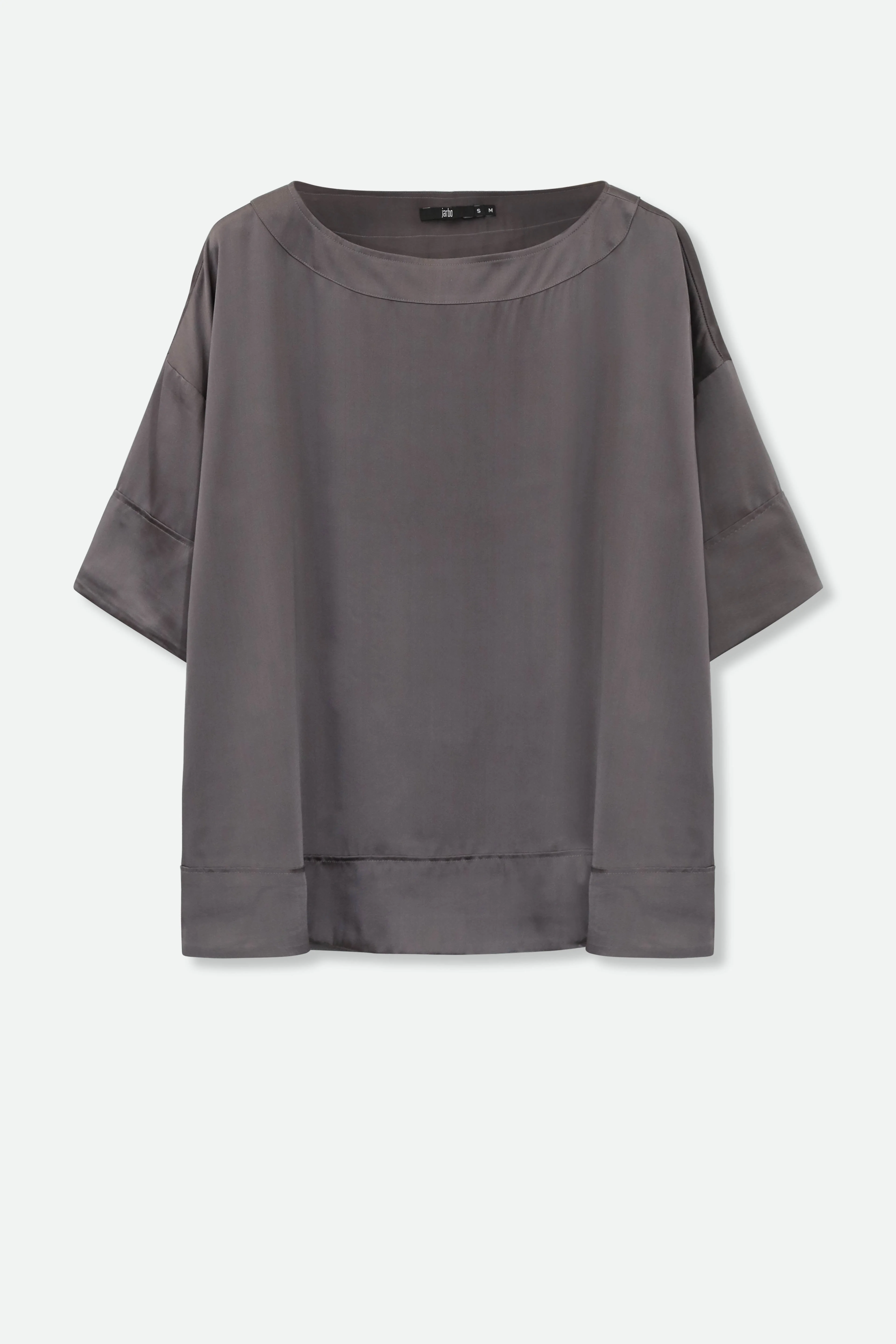 SHELLA SHORT SLEEVE BLOUSE IN GUNMETAL SILK CHARMEUSE - Image 2