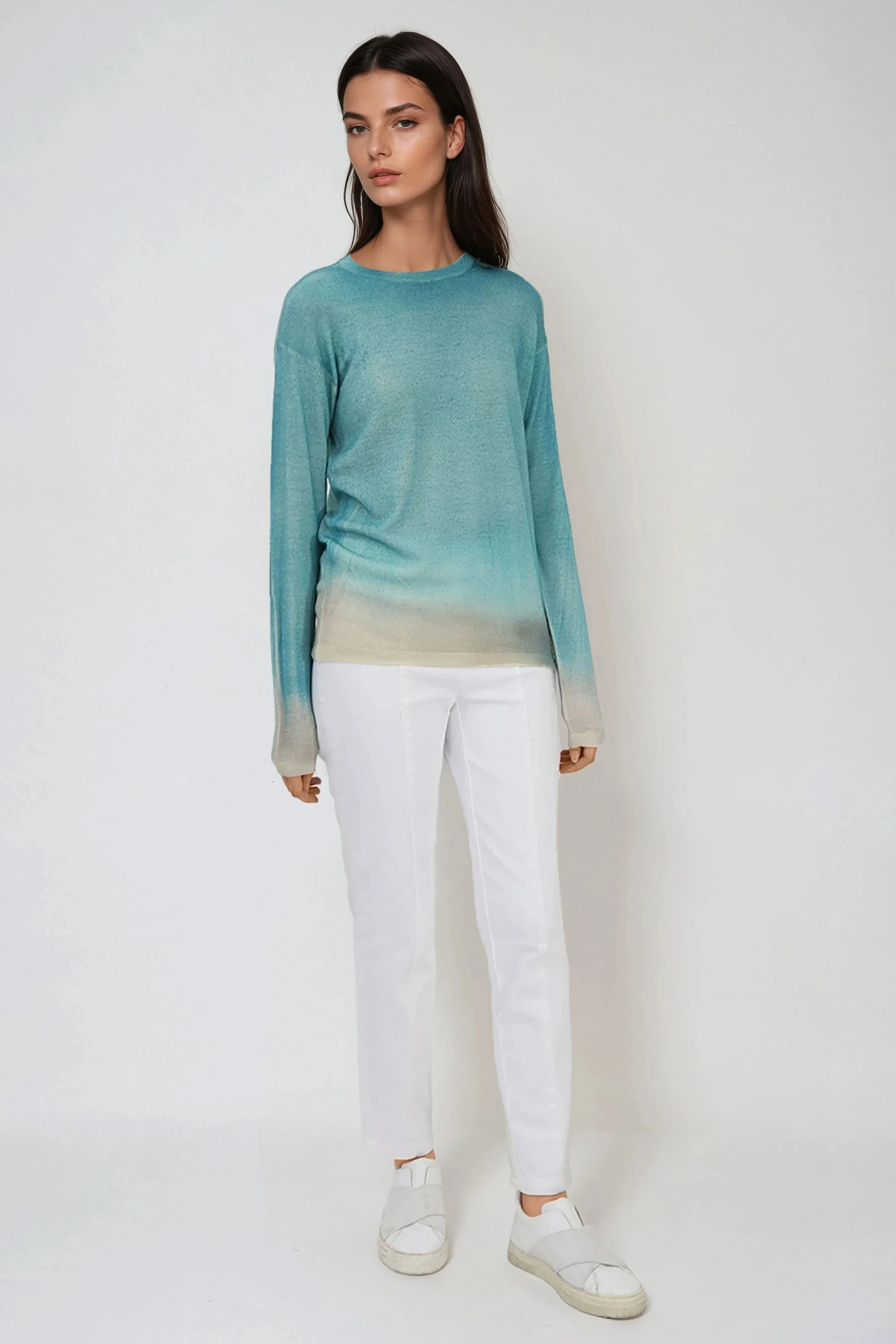 SHILOH CREW IN HAND-DYED CASHMERE SEAFOAM - Image 3