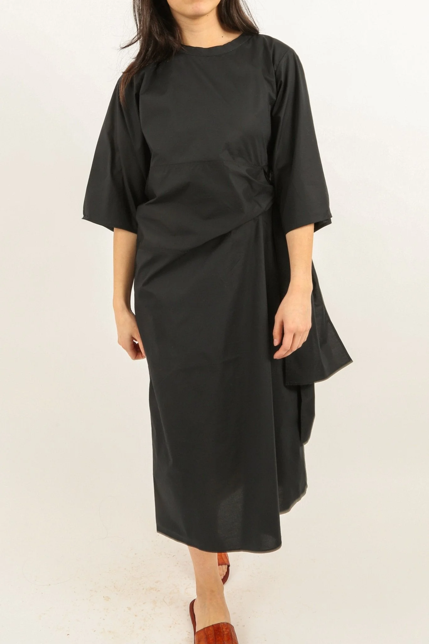DANA CREW NECK SIDE TIE DRESS IN ITALIAN COTTON - Image 12