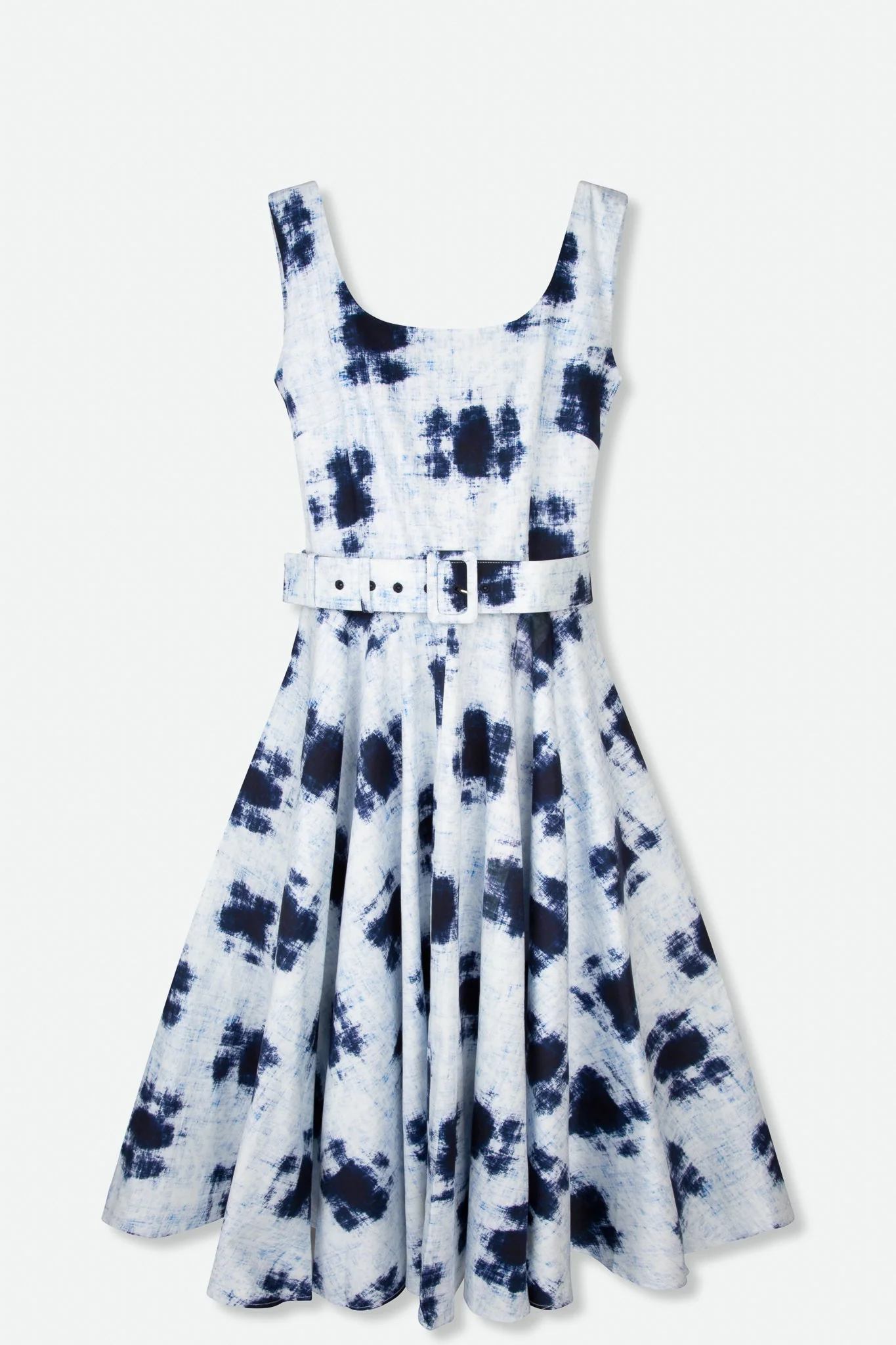 TARAIS ROUNDED NECK SLEEVELESS DRESS IN ITALIAN COTTON STRETCH - Image 2