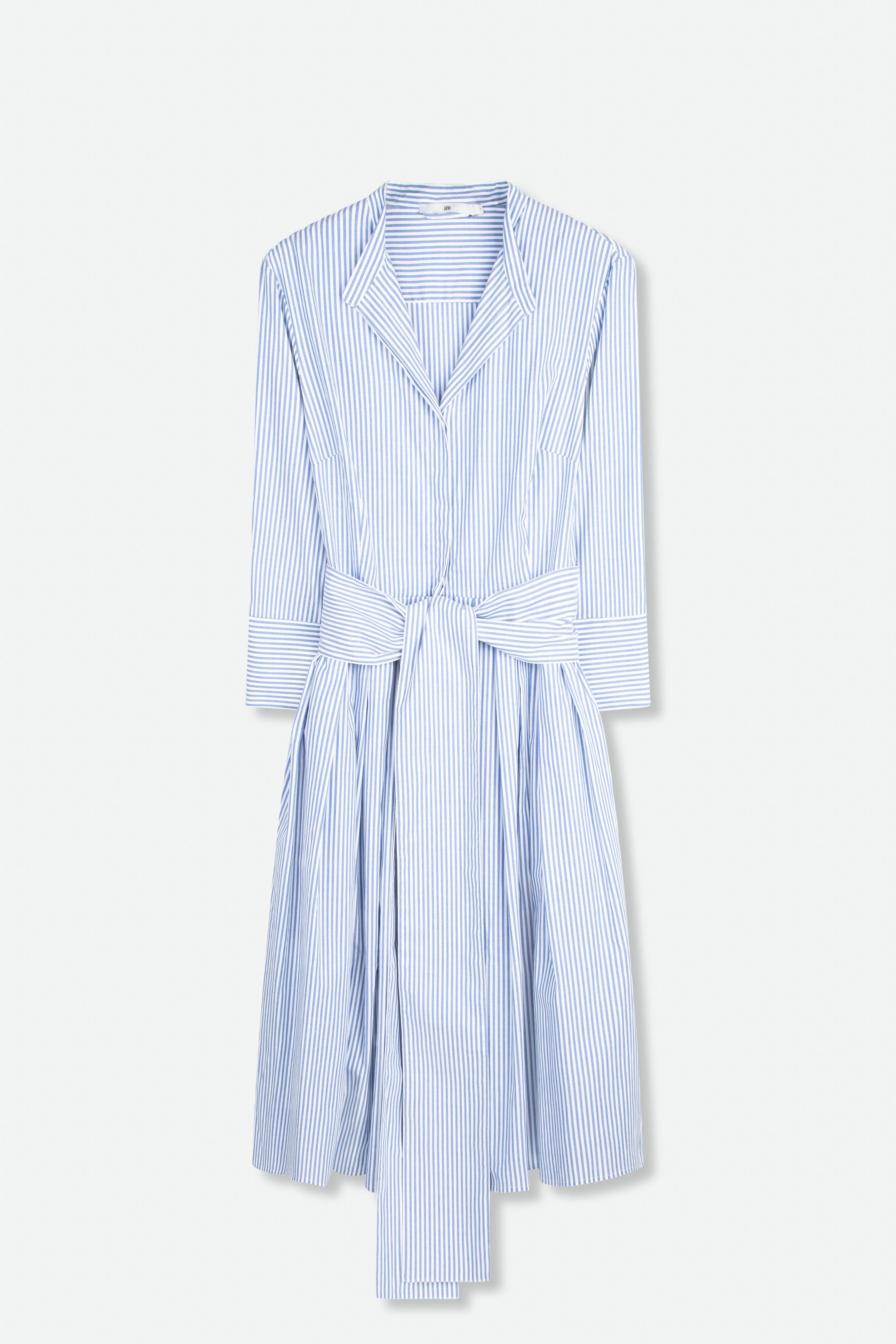 DARA PLEATED SKIRT COLLAR DRESS WITH SASH IN ITALIAN COTTON STRETCH - Image 2