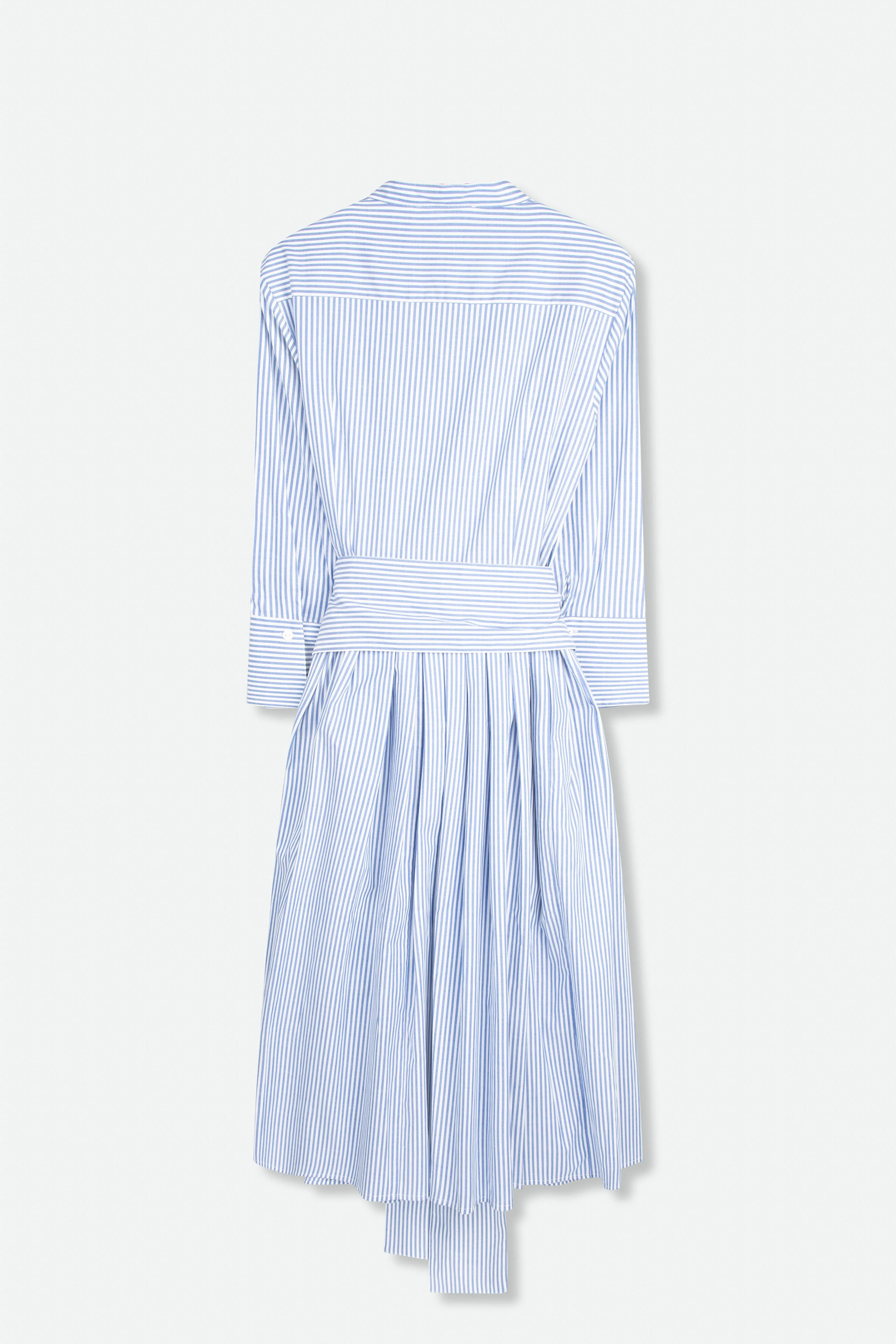 DARA PLEATED SKIRT COLLAR DRESS WITH SASH IN ITALIAN COTTON STRETCH - Image 3