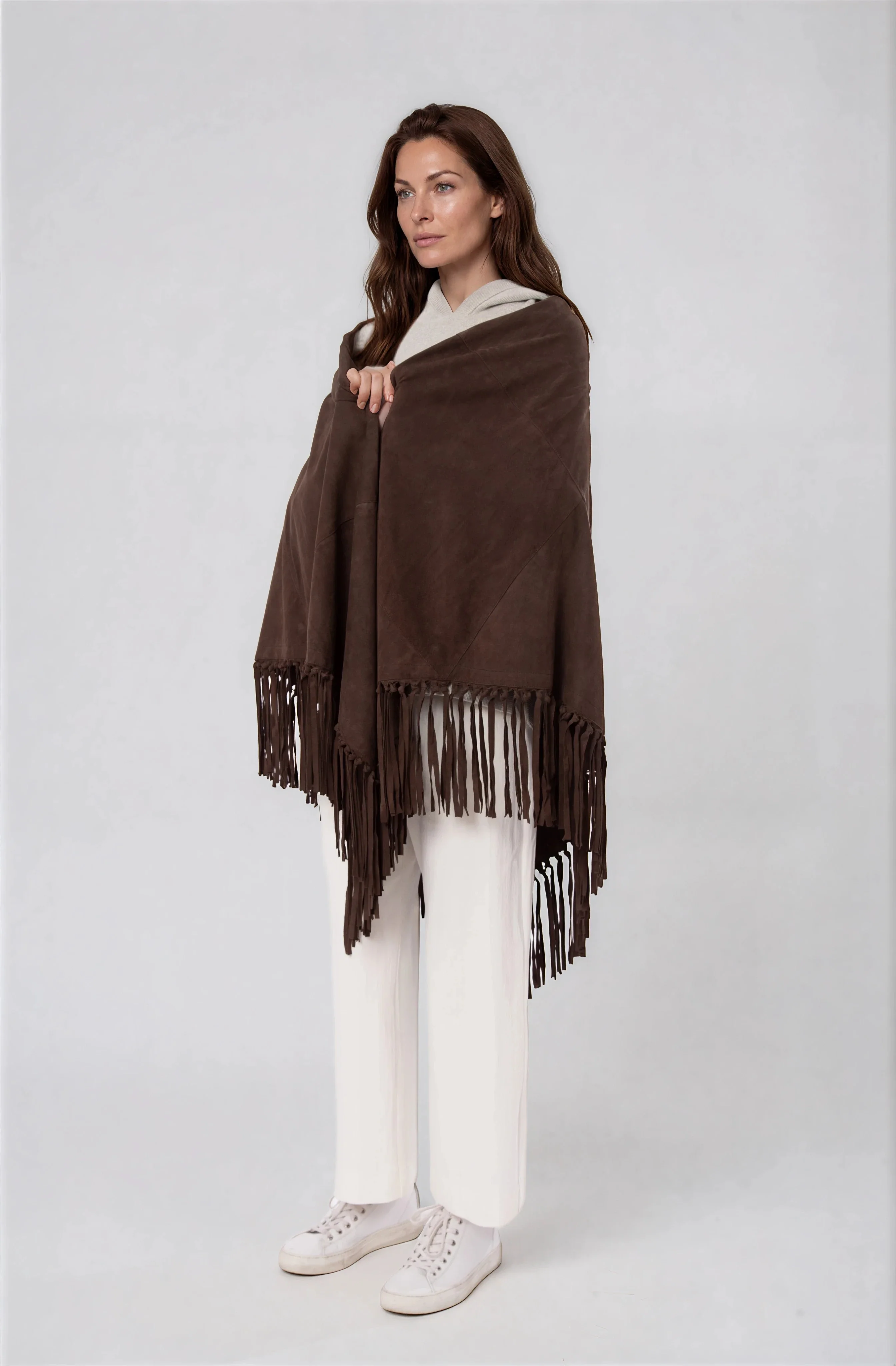 STELLAN SUEDE FRINGE WRAP IN DARK BROWN - Image 2