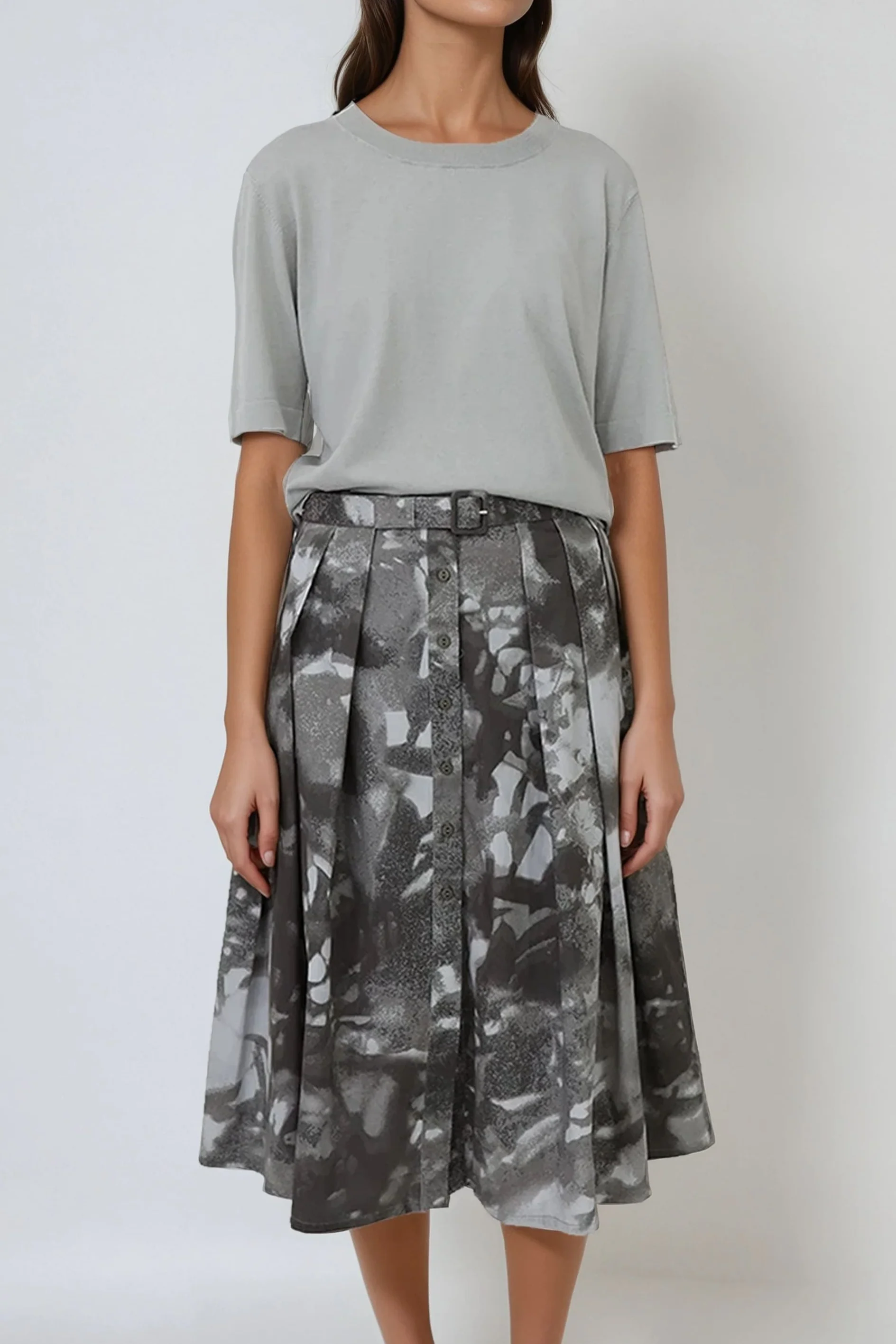 PACENTRO PLEATED SKIRT IN COTTON STRETCH CHARCOAL DREAM