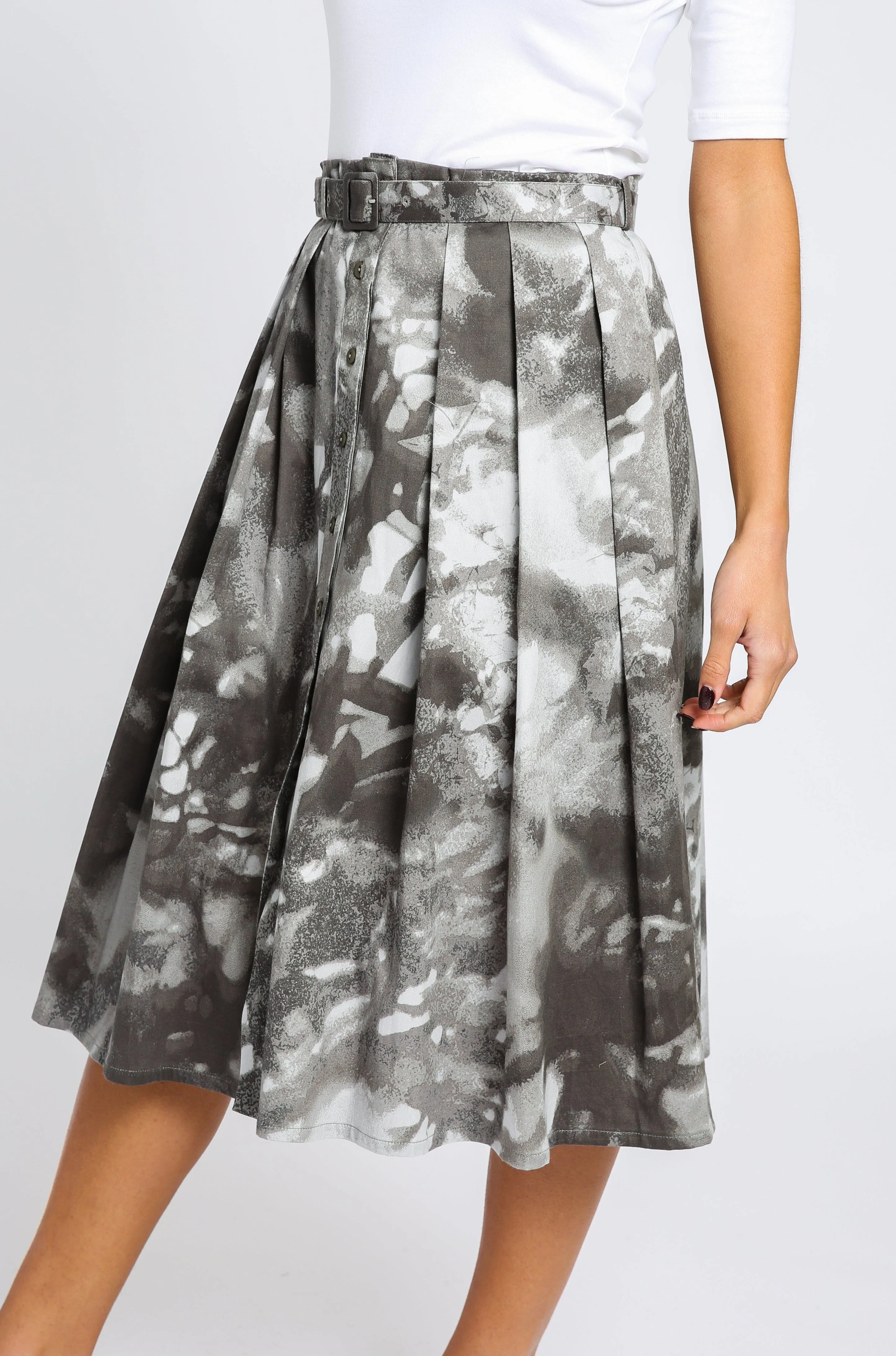PACENTRO PLEATED SKIRT IN COTTON STRETCH CHARCOAL DREAM - Image 4