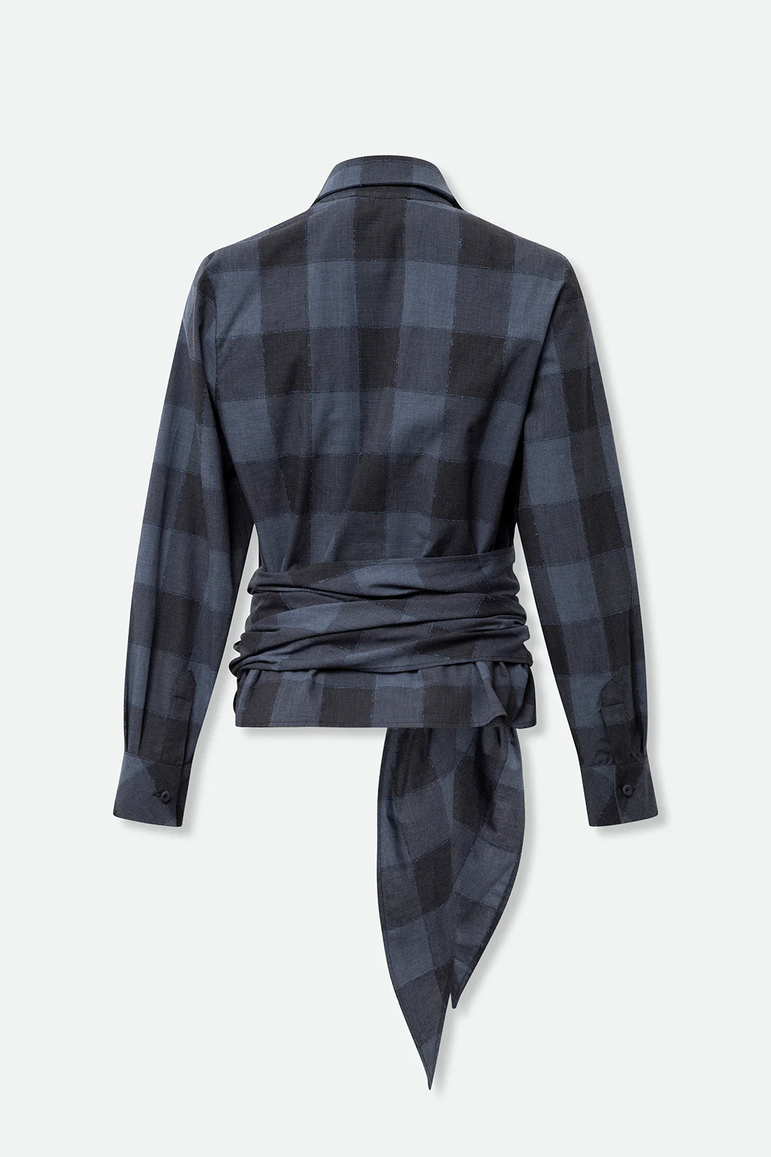 TORINO WRAP SHIRT IN ITALIAN COTTON BLUE PLAID - Image 3